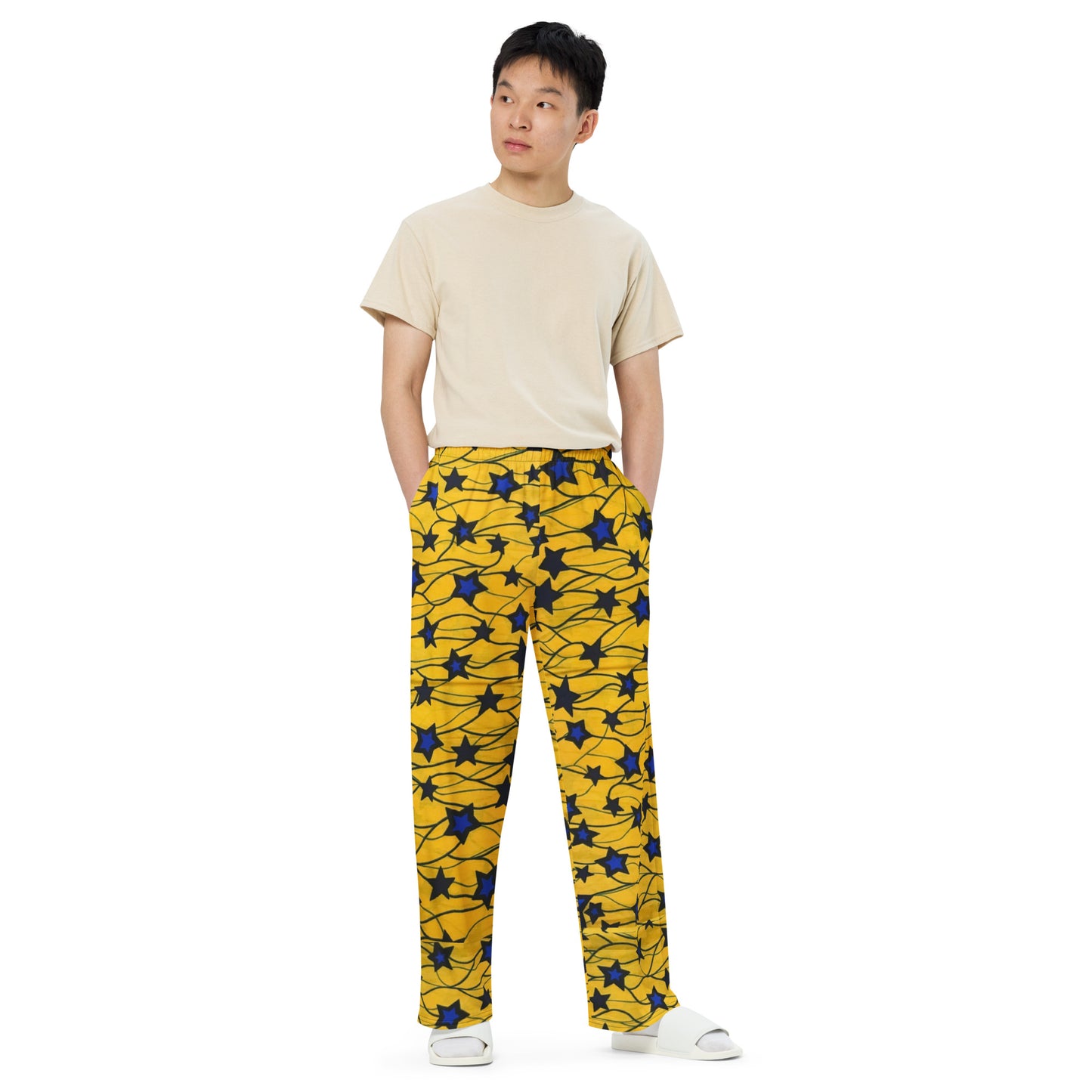 Yellow Blue Star Ankara Unisex Wide-Leg Pants