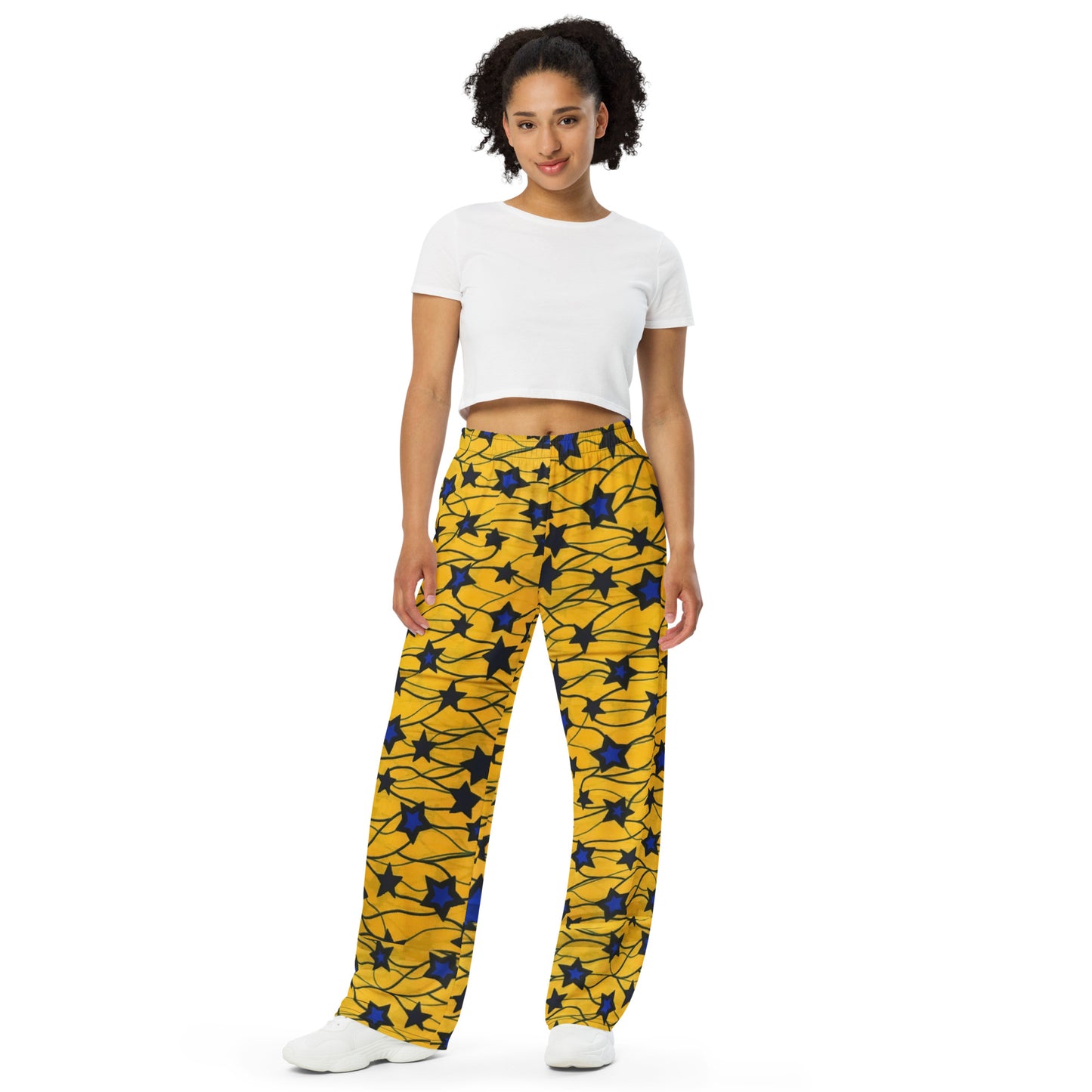 Yellow Blue Star Ankara Unisex Wide-Leg Pants