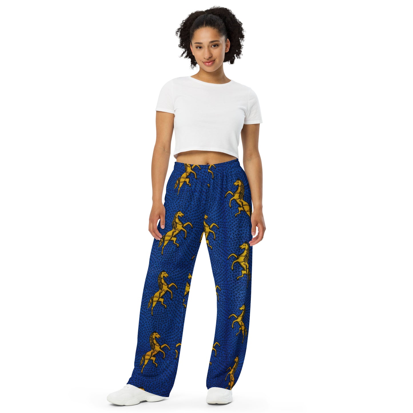 Yellow Horses On Blue Ankara Unisex Wide-Leg Pants