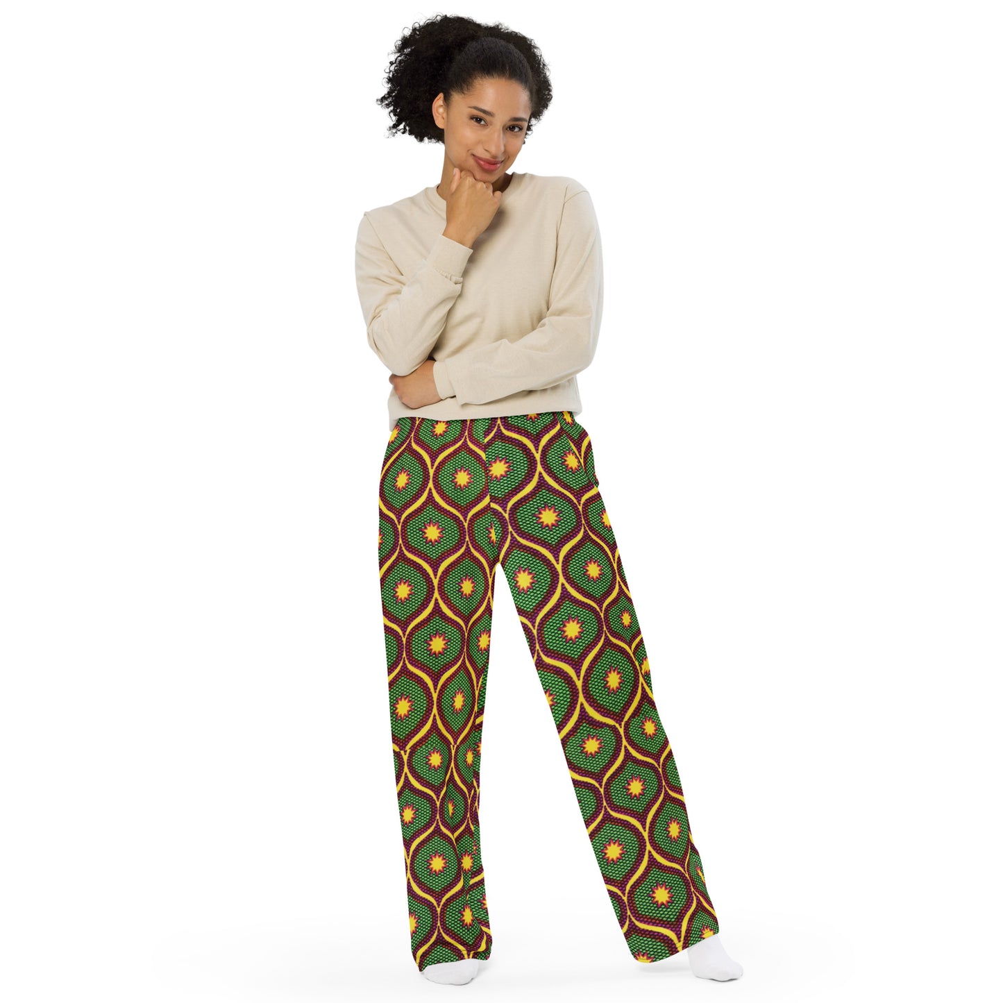 Yellow Green Ankara Unisex Wide-Leg Pants