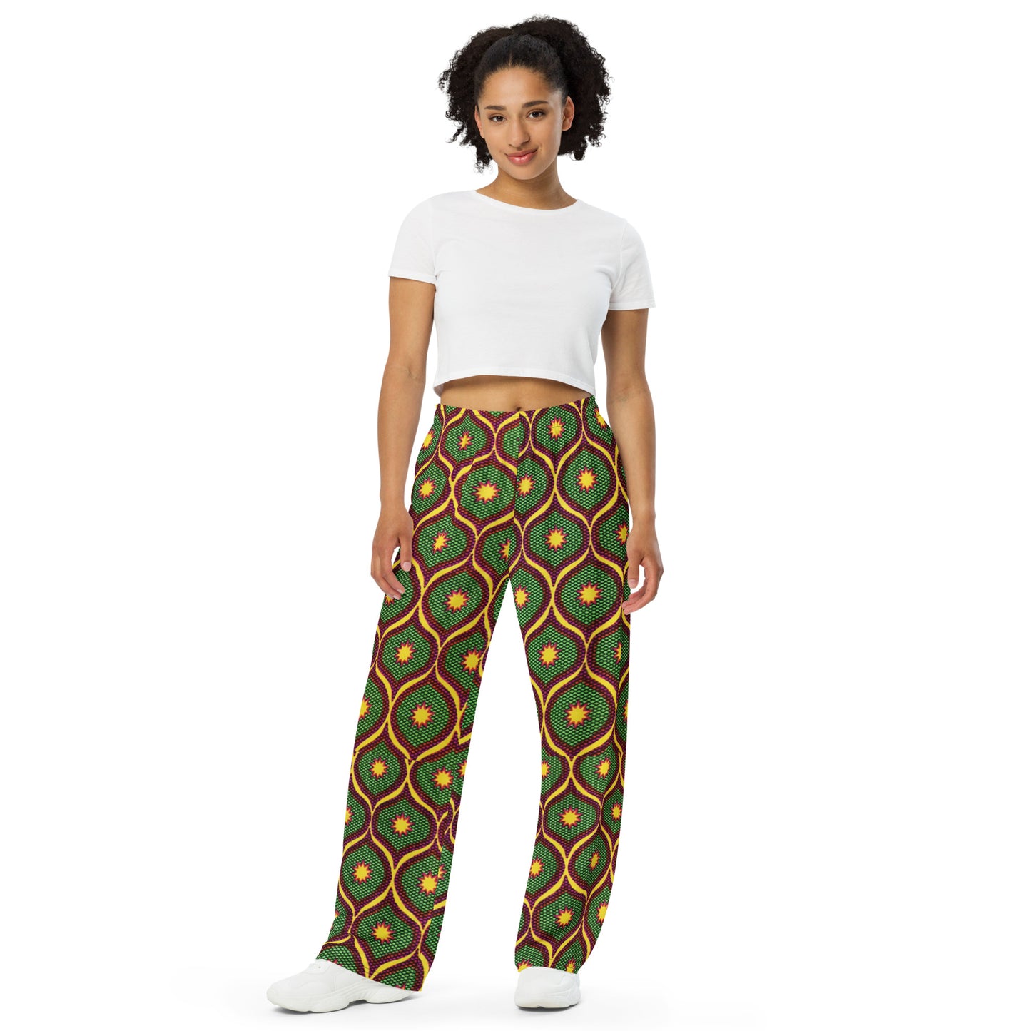 Yellow Green Ankara Unisex Wide-Leg Pants