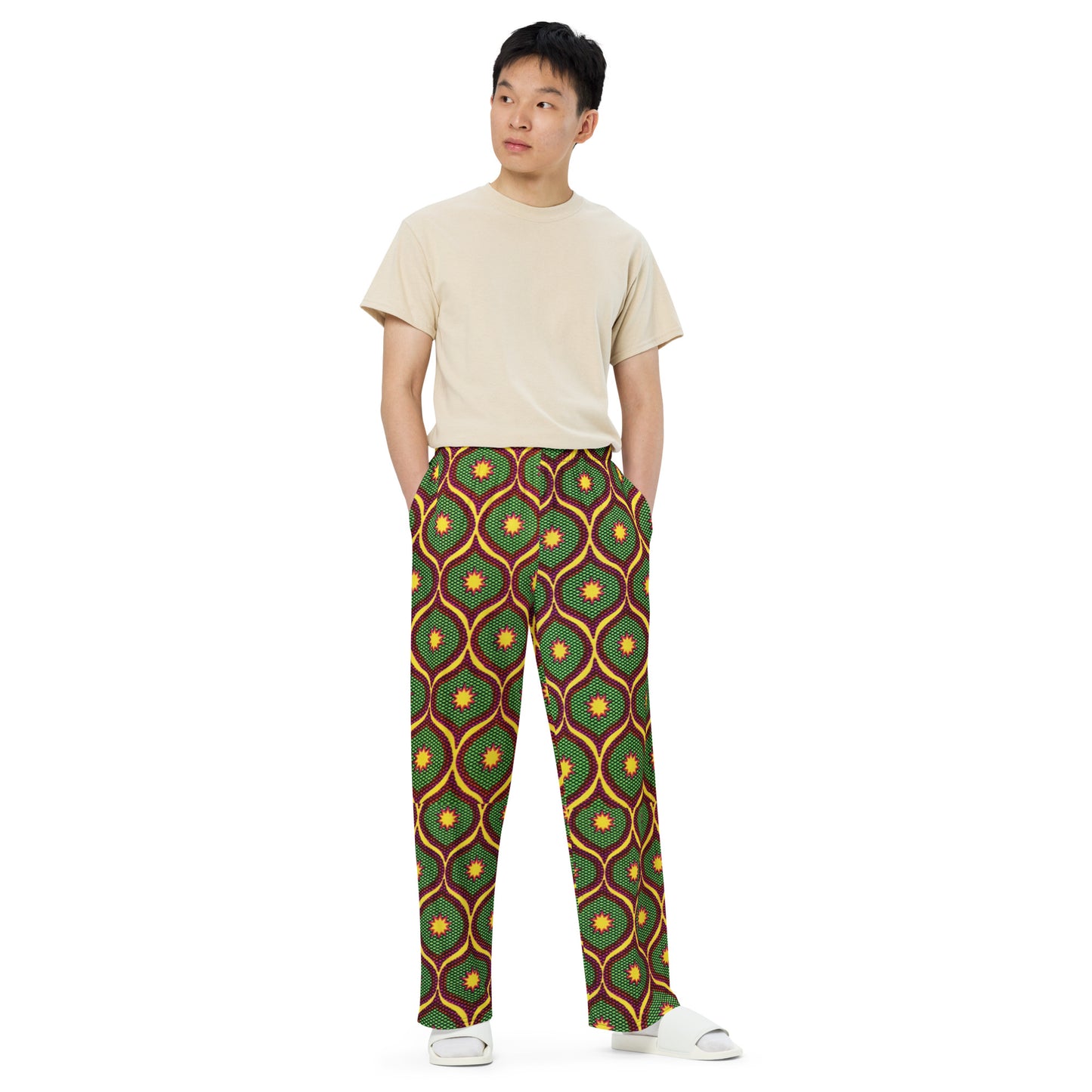 Yellow Green Ankara Unisex Wide-Leg Pants