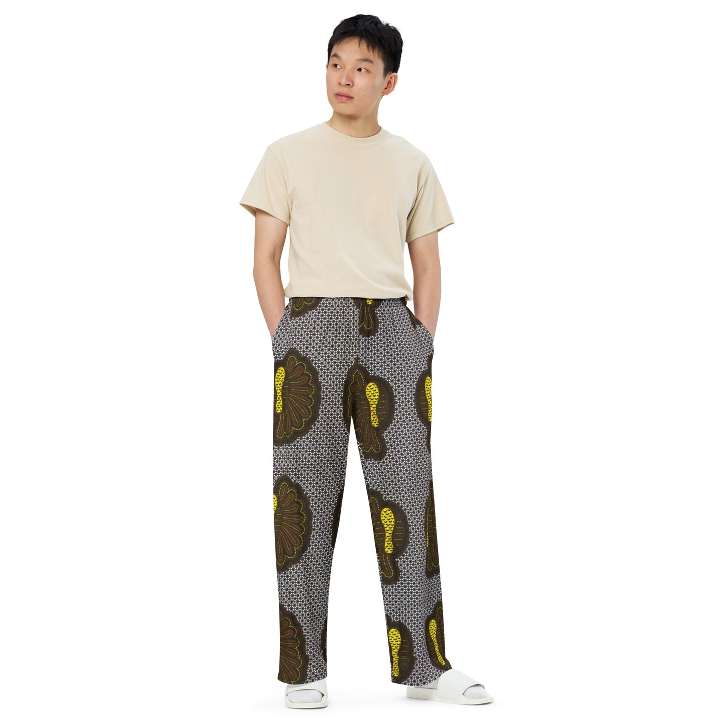 Yellow Brown Shell Ankara Unisex Wide-Leg Pants