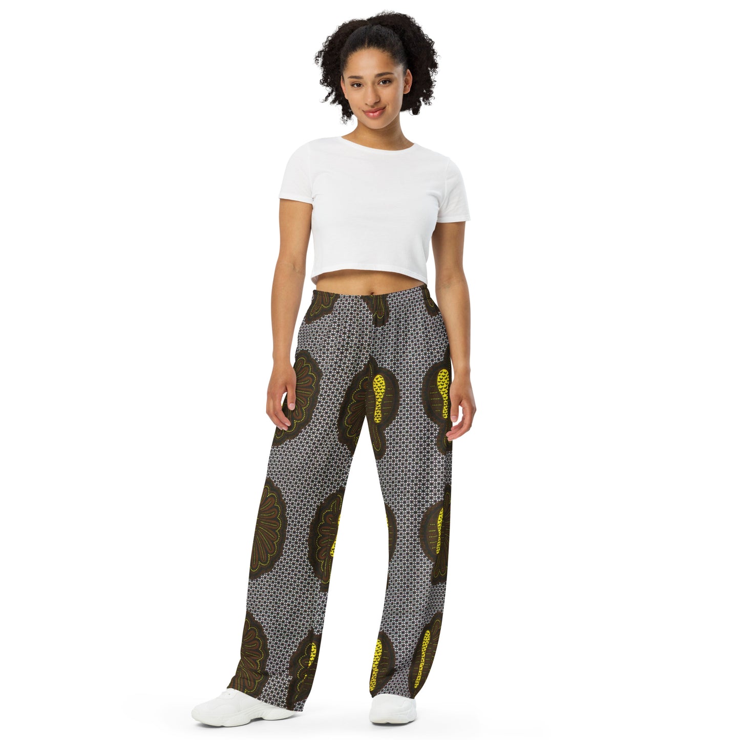 Yellow Brown Shell Ankara Unisex Wide-Leg Pants