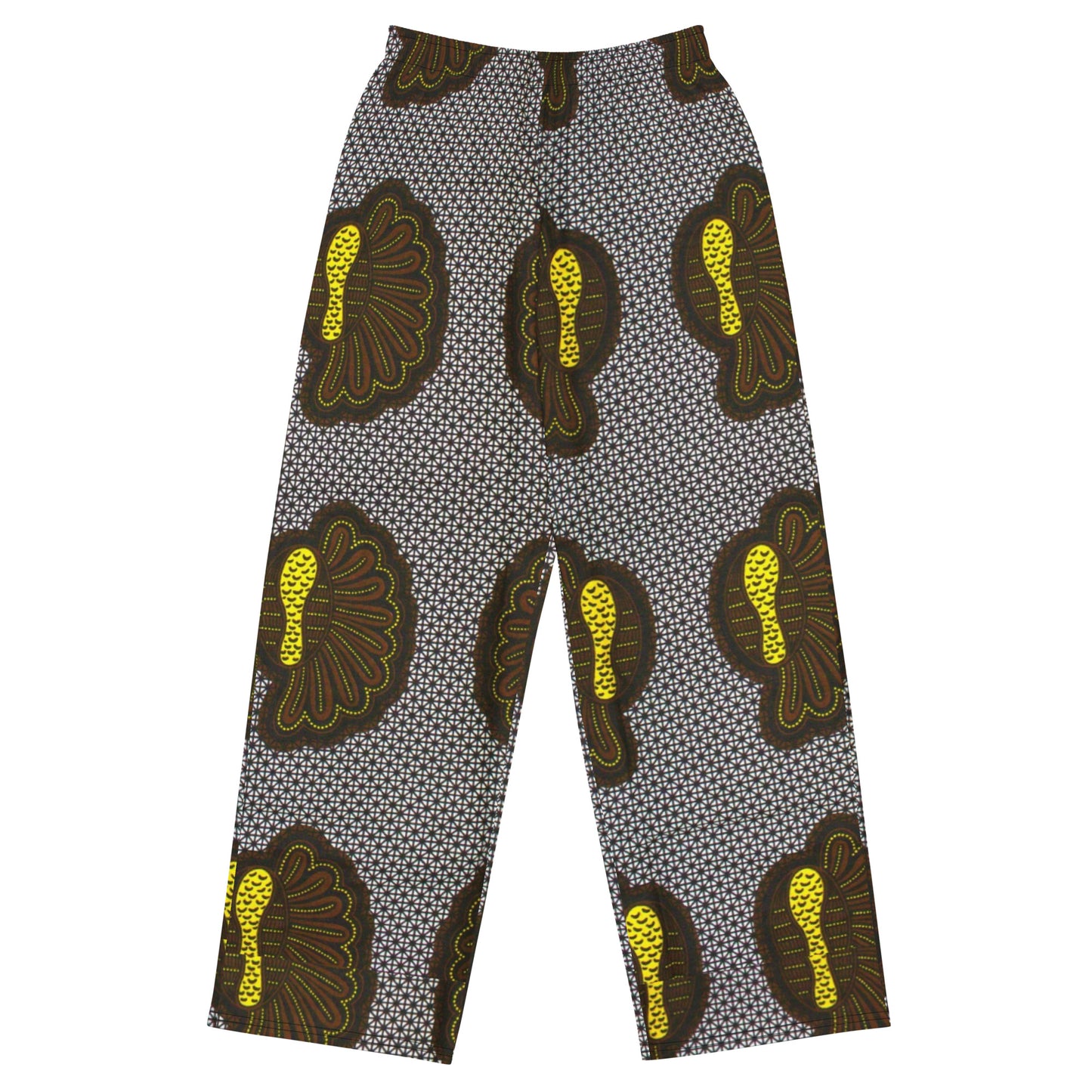 Yellow Brown Shell Ankara Unisex Wide-Leg Pants