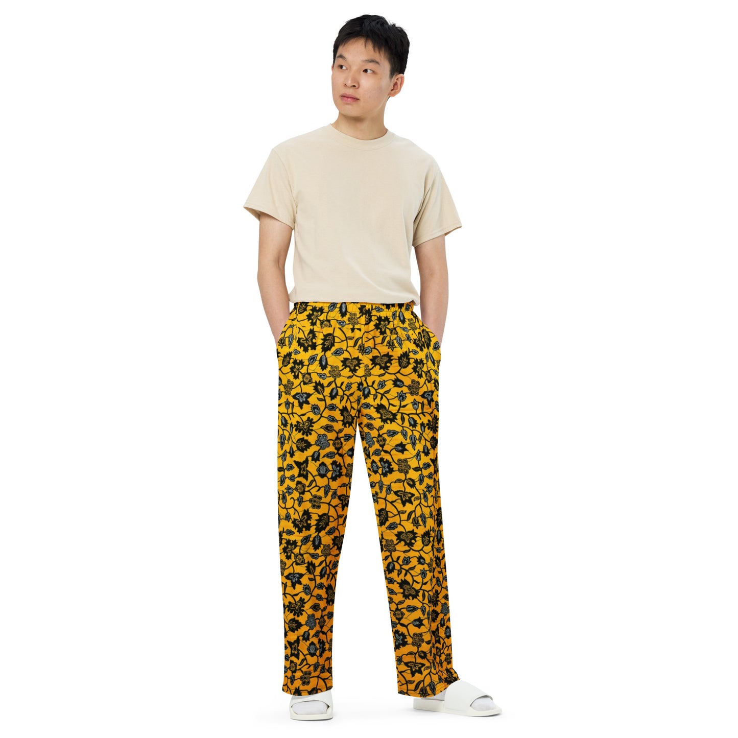 Yellow & Leaves Ankara Unisex Wide-Leg Pants