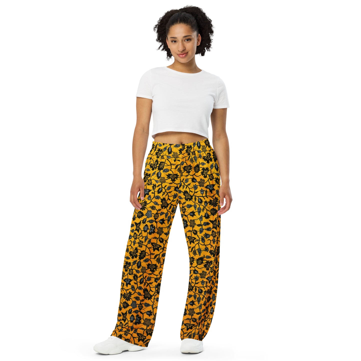 Yellow & Leaves Ankara Unisex Wide-Leg Pants