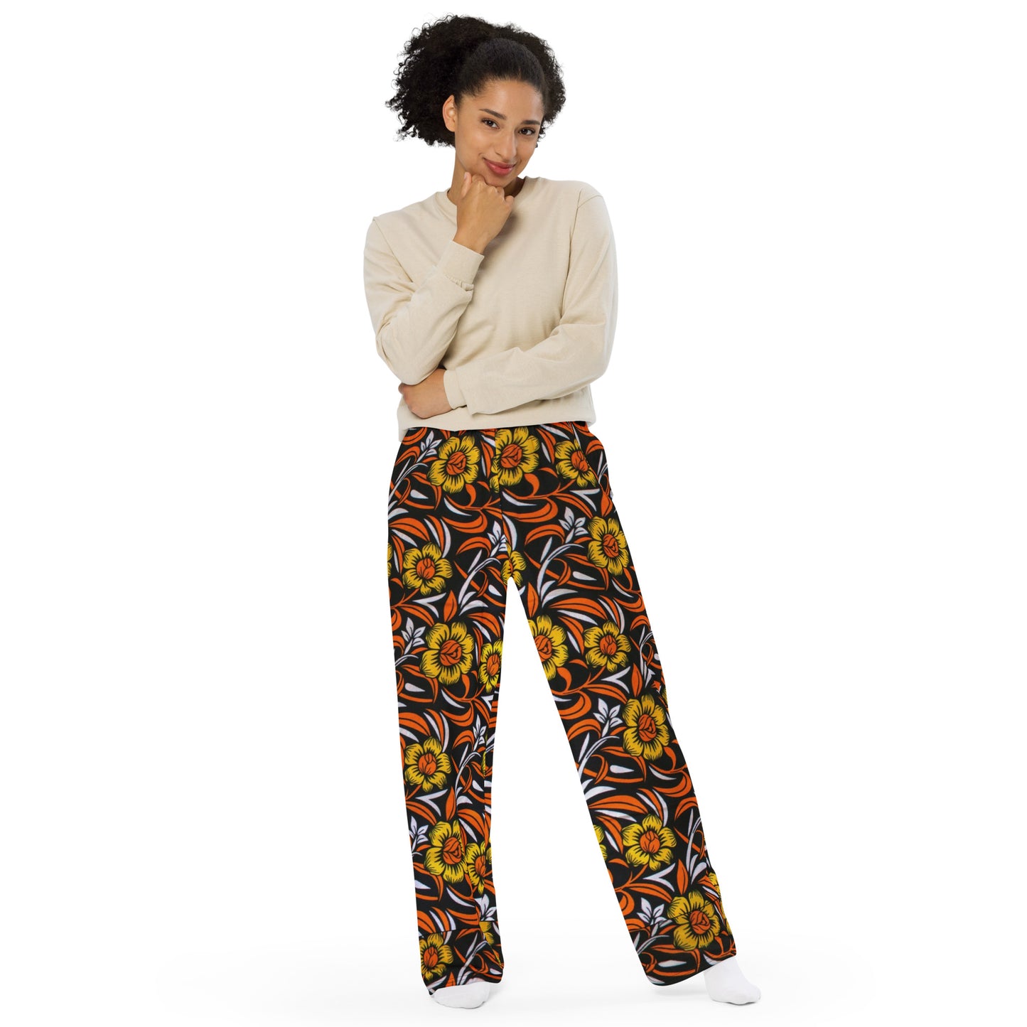 Yellow & Orange Floral Ankara Unisex Wide-Leg Pants