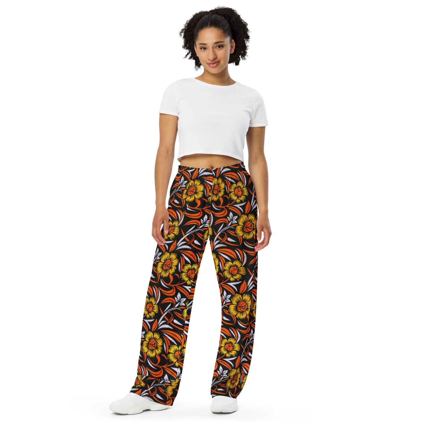 Yellow & Orange Floral Ankara Unisex Wide-Leg Pants