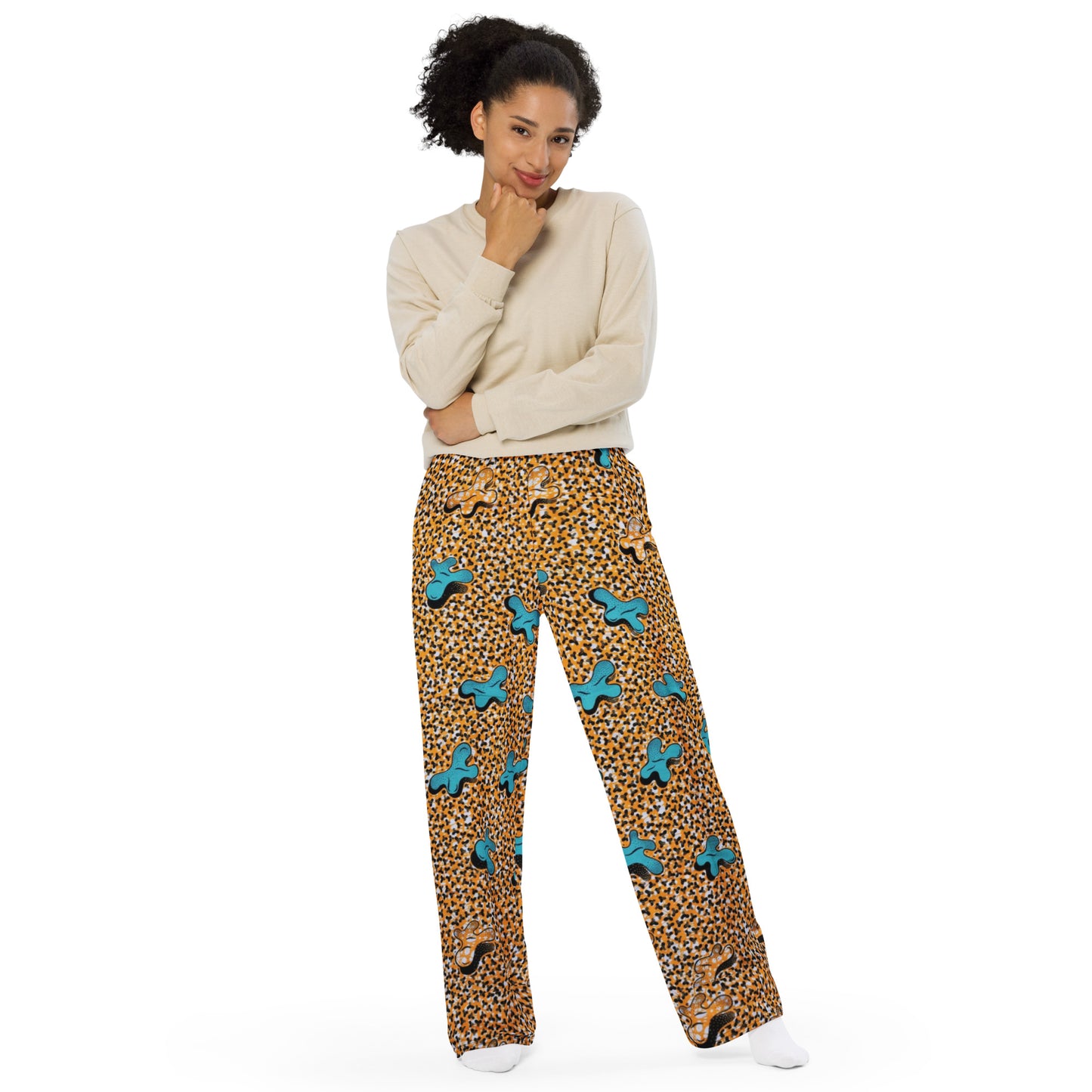 Sky Blue & Pale Orange Ankara Unisex Wide-Leg Pants