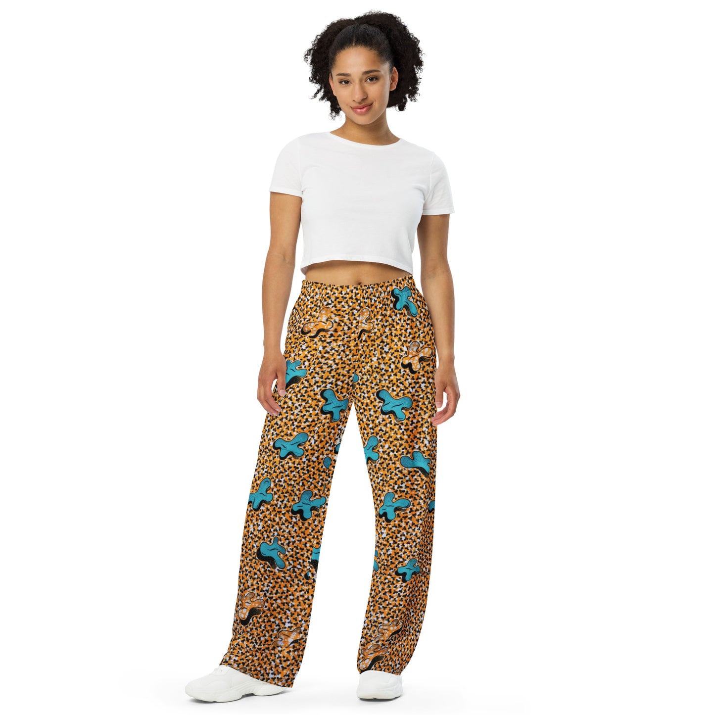 Sky Blue & Pale Orange Ankara Unisex Wide-Leg Pants