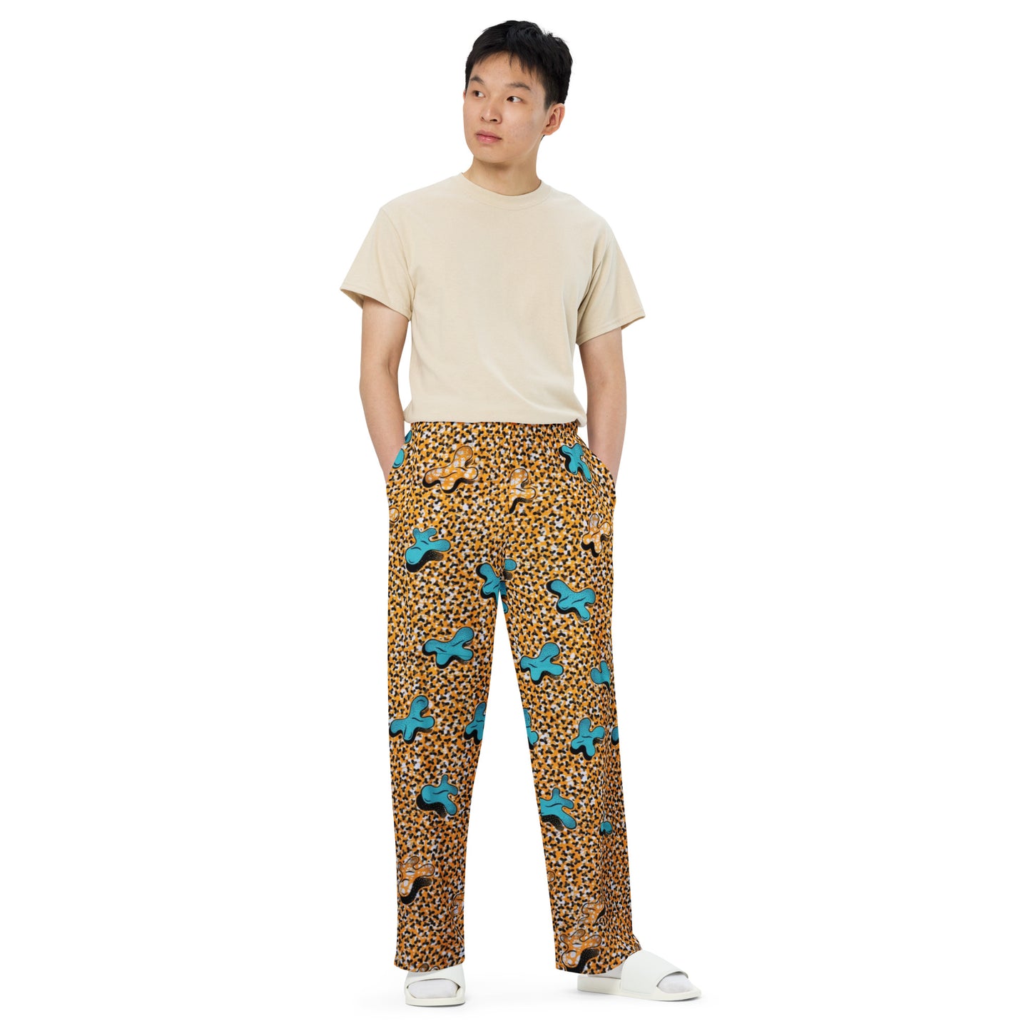 Sky Blue & Pale Orange Ankara Unisex Wide-Leg Pants