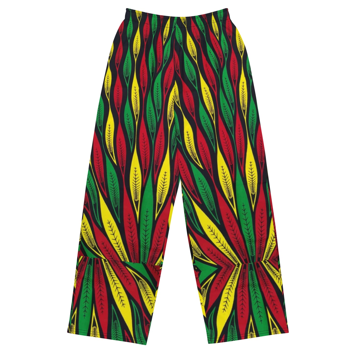 Red Yellow Green Leaf Ankara Unisex Wide-Leg Pants