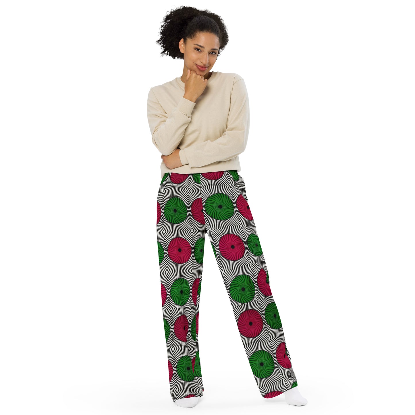 Red Green Mandela Ankara Unisex Wide-Leg Pants