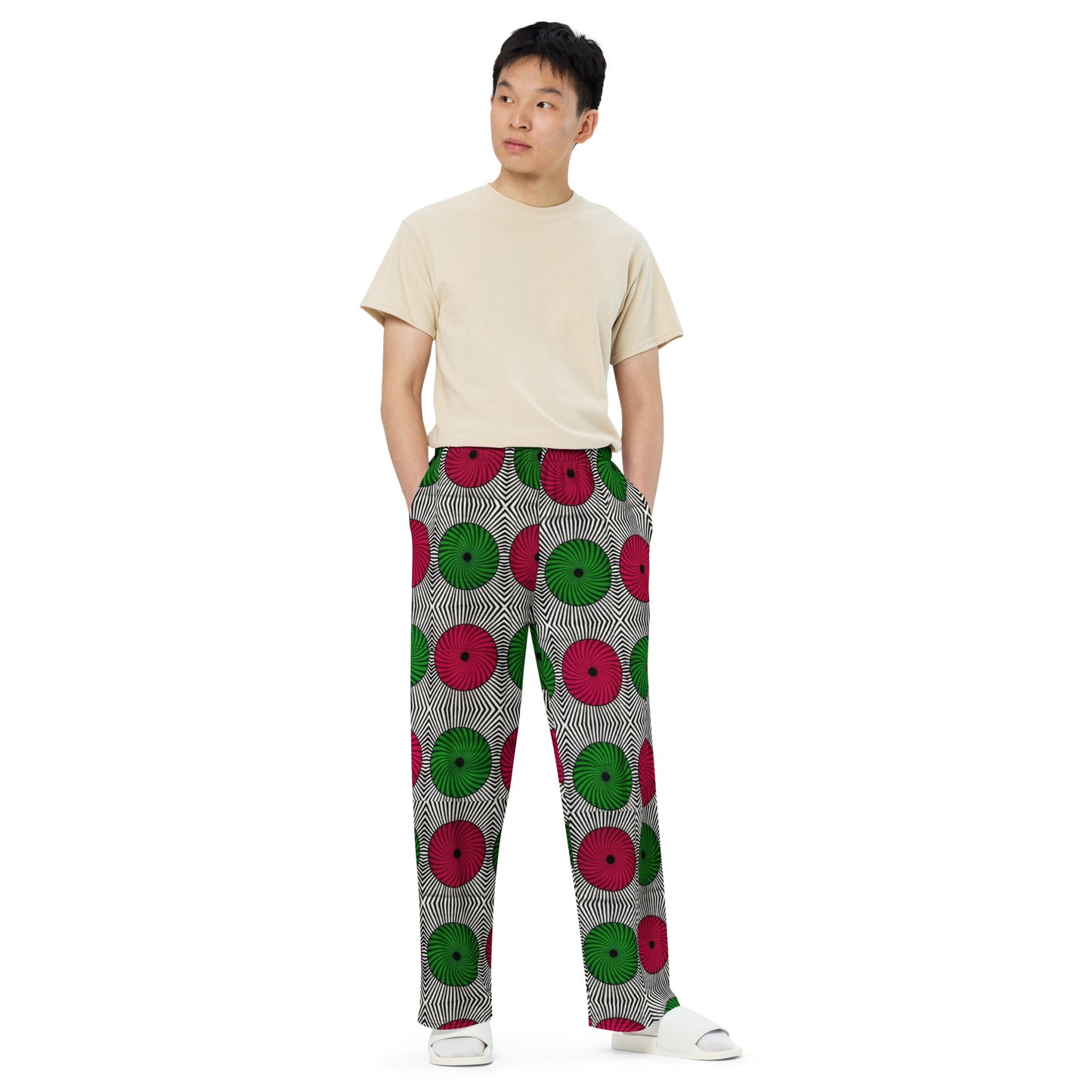 Red Green Mandela Ankara Unisex Wide-Leg Pants