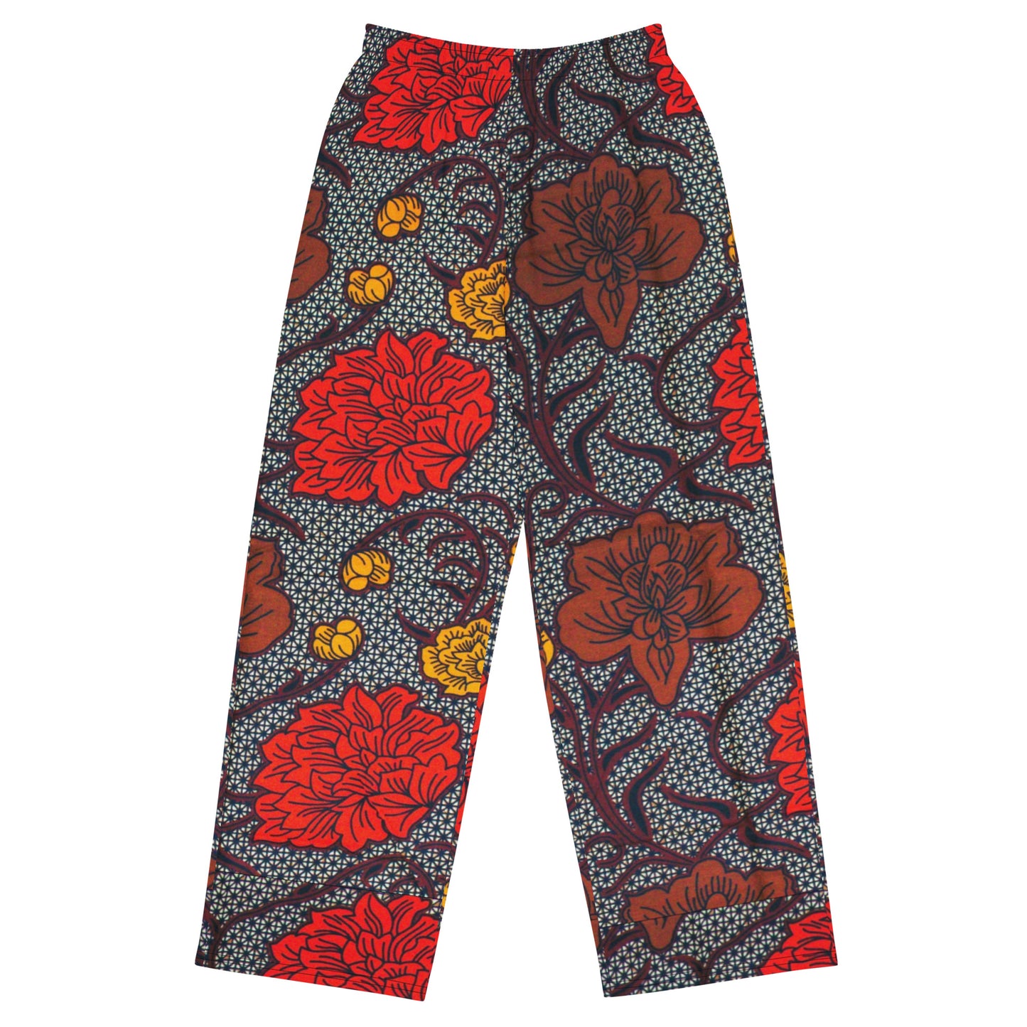 Red Brown & Yellow Floral Ankara Unisex Wide-Leg Pants