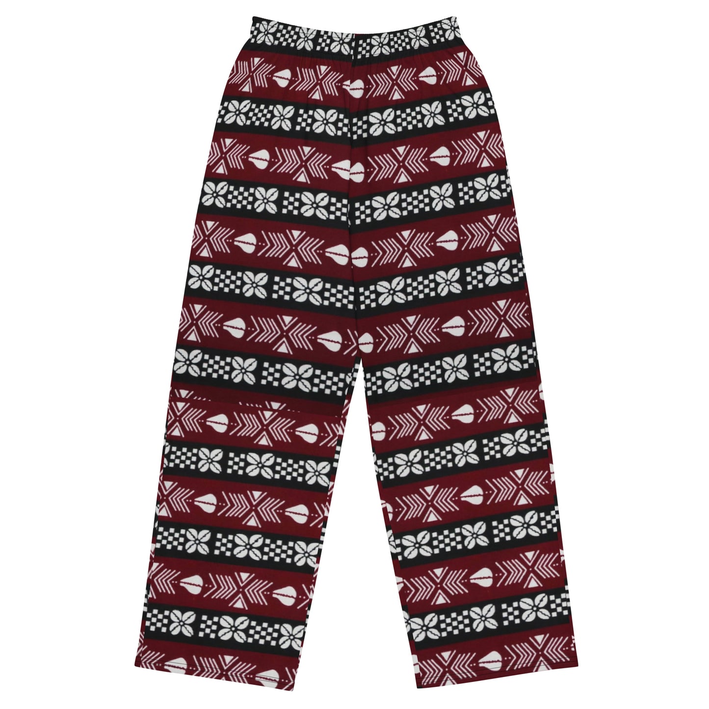 Red Black & White Bogolan Ankara Unisex Wide-Leg Pants