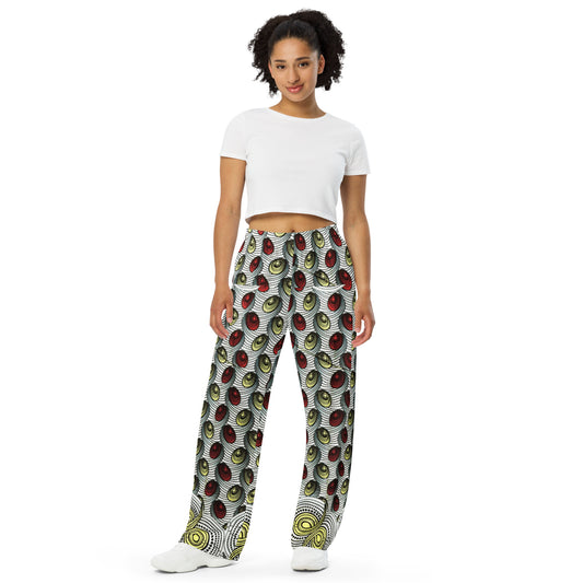 Red & Pale Yellow Ovals Ankara Unisex Wide-Leg Pants