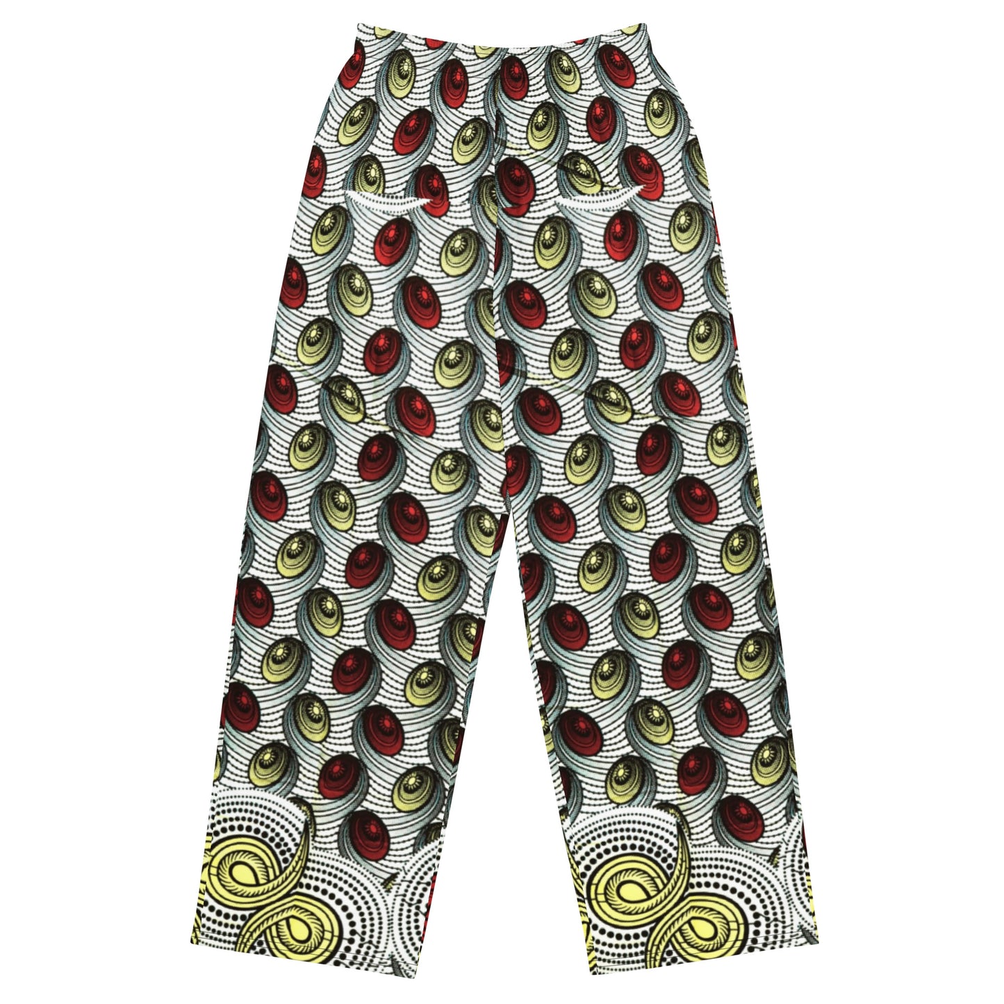 Red & Pale Yellow Ovals Ankara Unisex Wide-Leg Pants