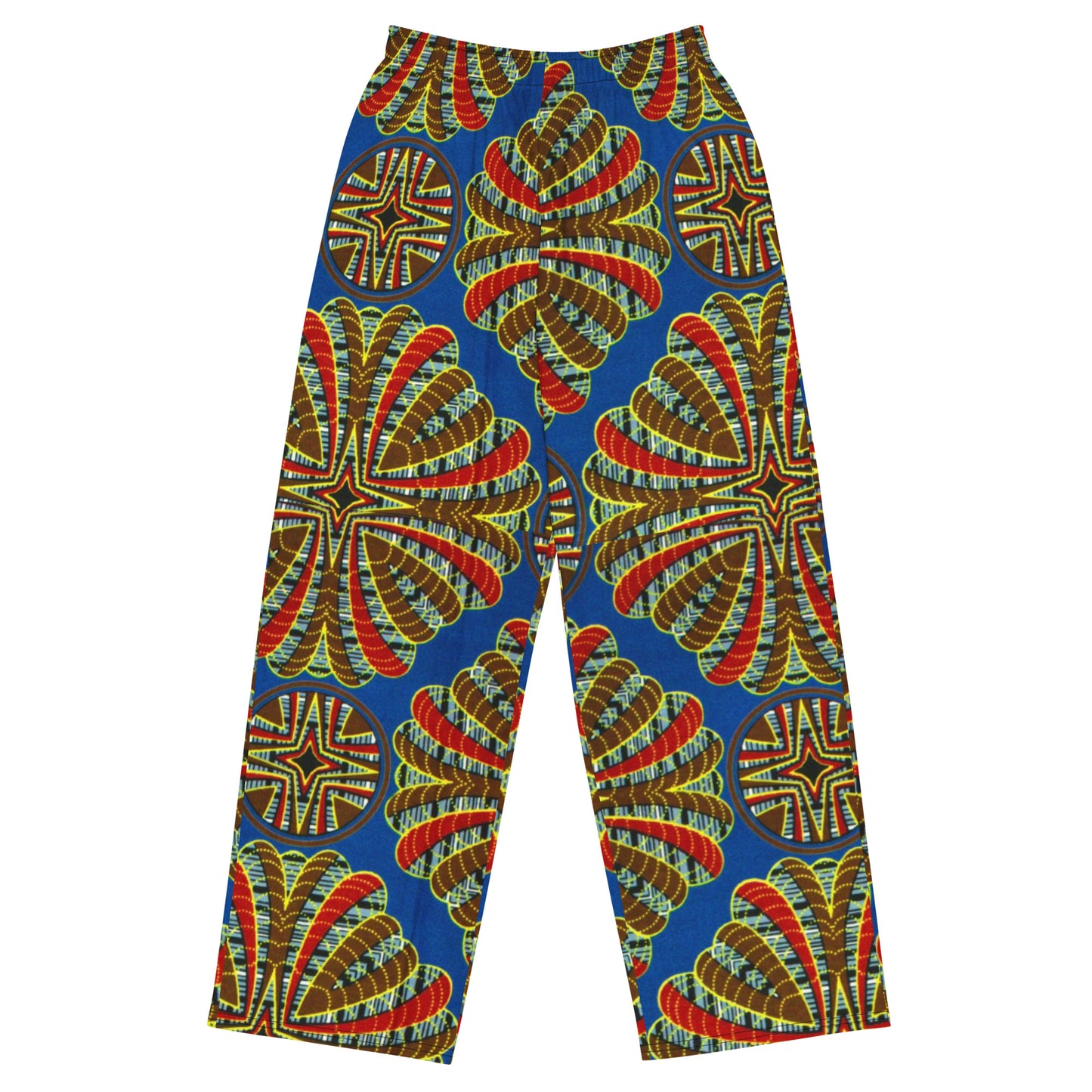 Red & Brown Abstract On Blue Ankara Unisex Wide-Leg Pants