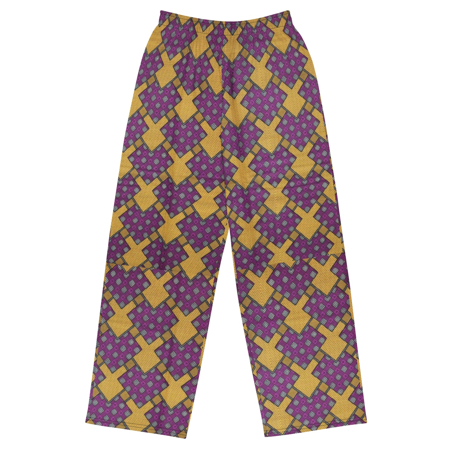 Purple Yellow Shapes Ankara Unisex Wide-Leg Pants