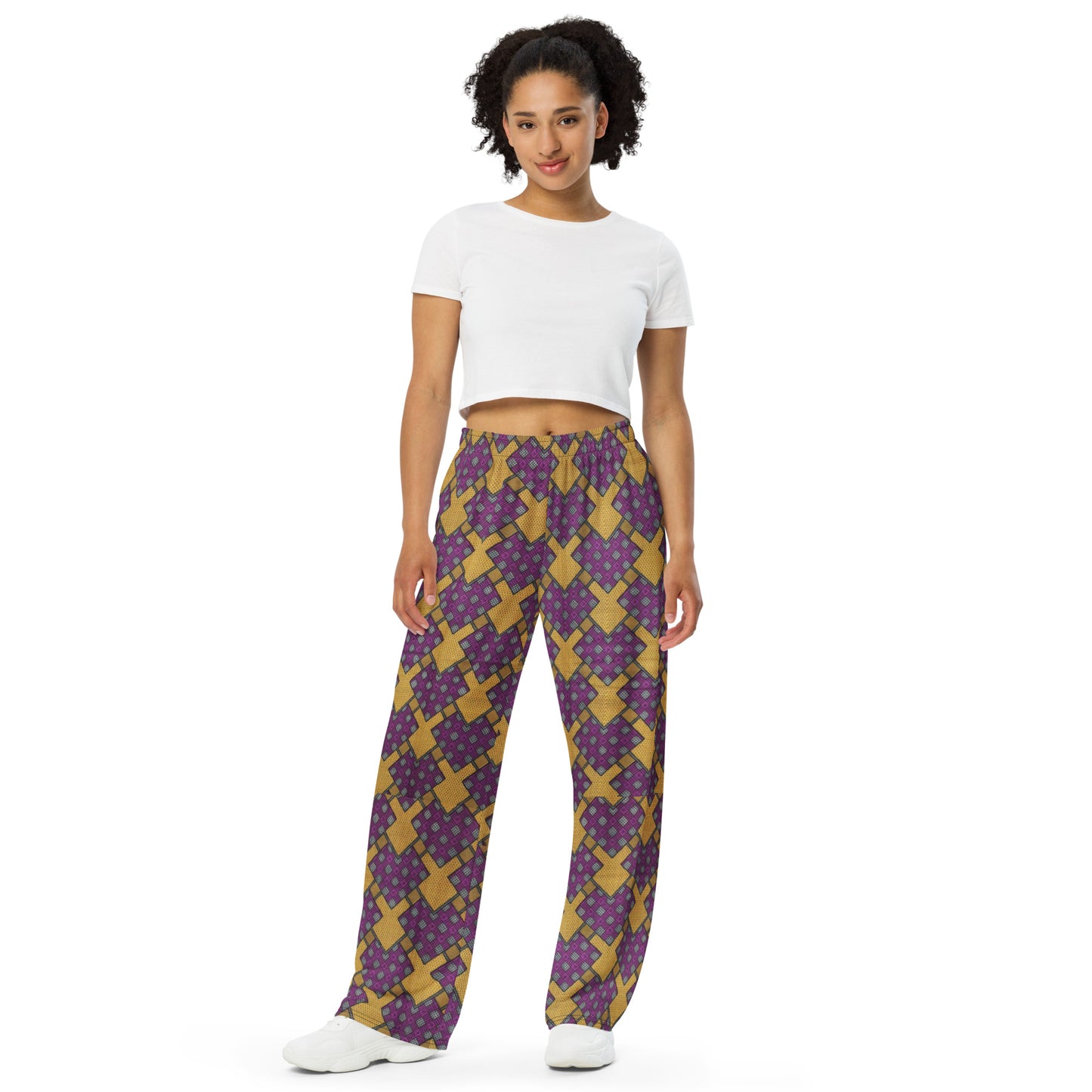 Purple Yellow Shapes Ankara Unisex Wide-Leg Pants