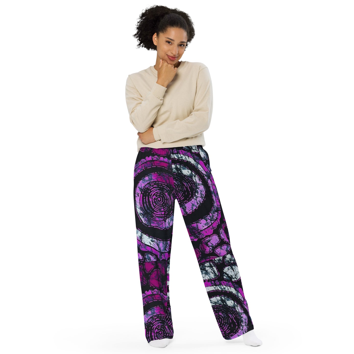 Purple & Black Ankara Unisex Wide-Leg Pants