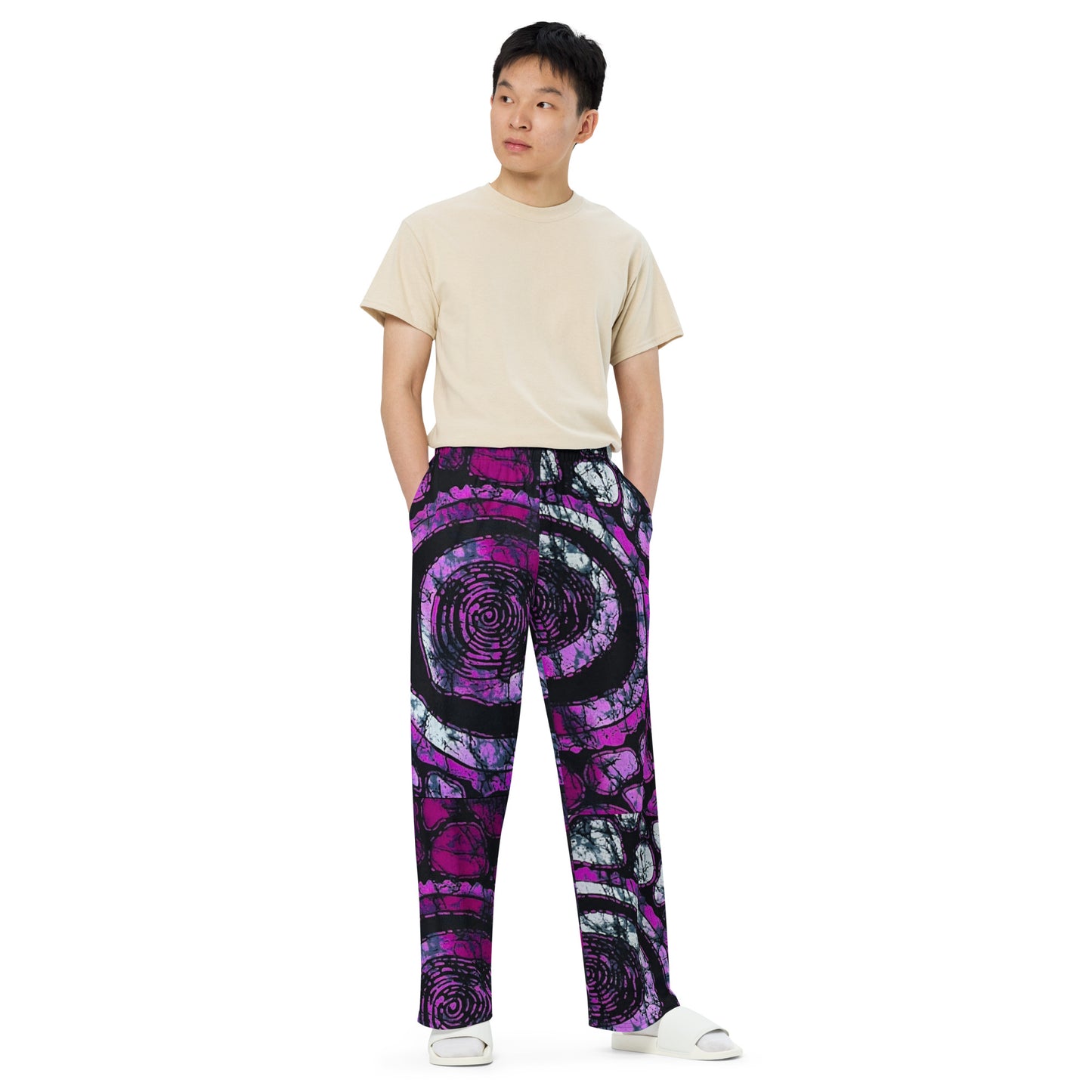 Purple & Black Ankara Unisex Wide-Leg Pants