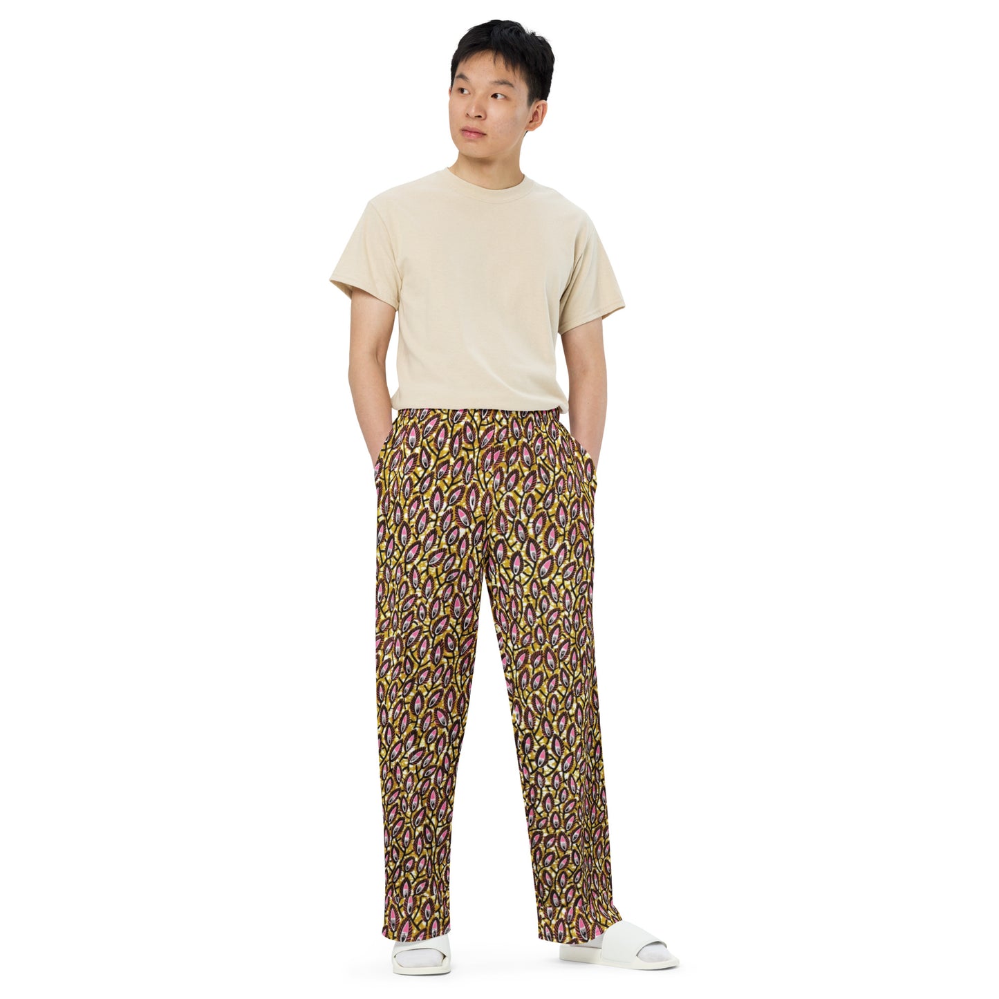 Pink Brown Ankara Unisex Wide-Leg Pants