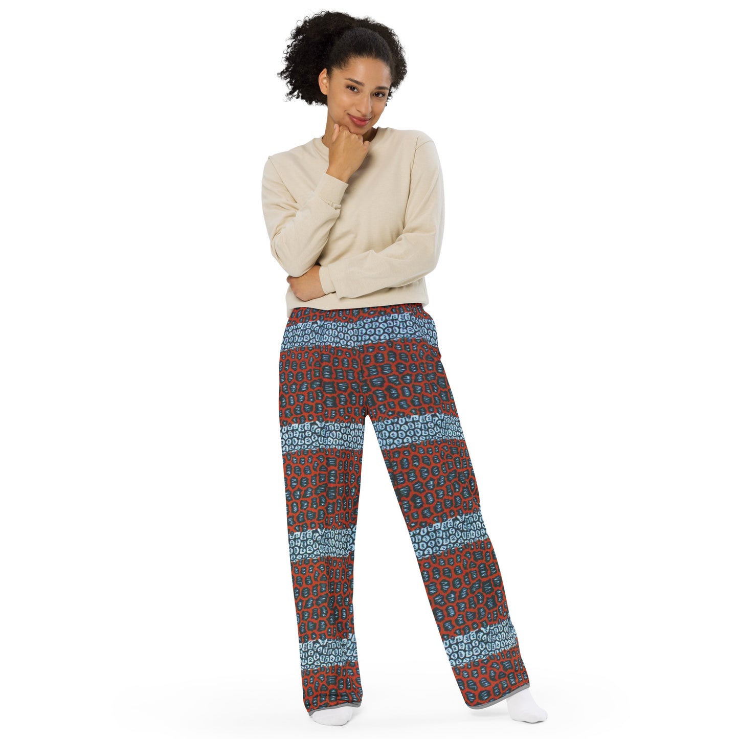 Grey Brick Orange Ankara Unisex Wide-Leg Pants