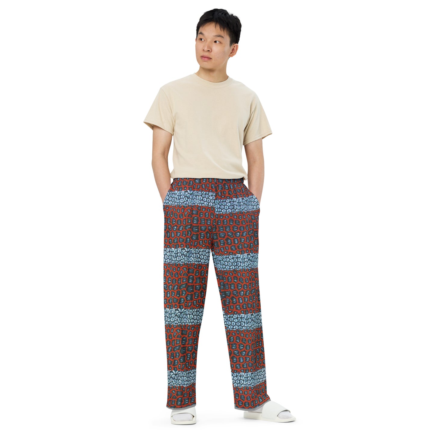 Grey Brick Orange Ankara Unisex Wide-Leg Pants