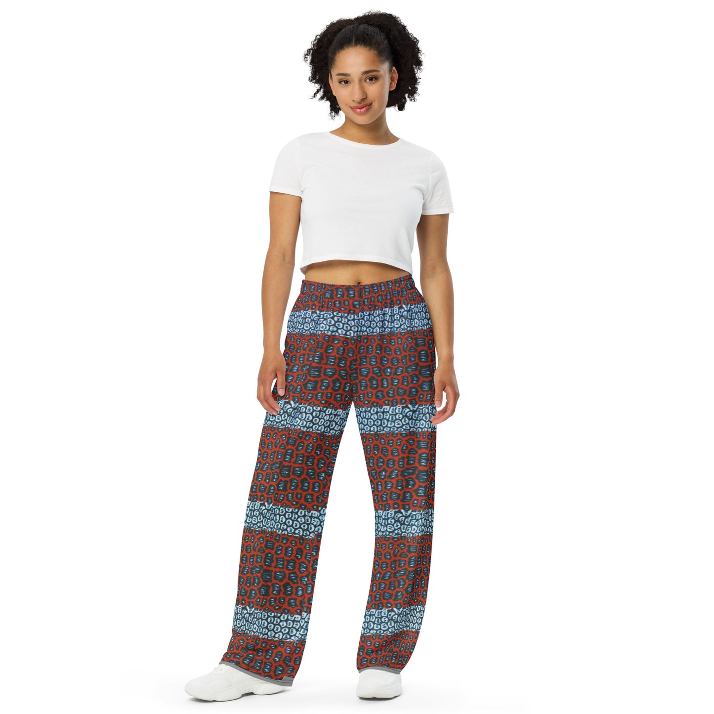 Grey Brick Orange Ankara Unisex Wide-Leg Pants