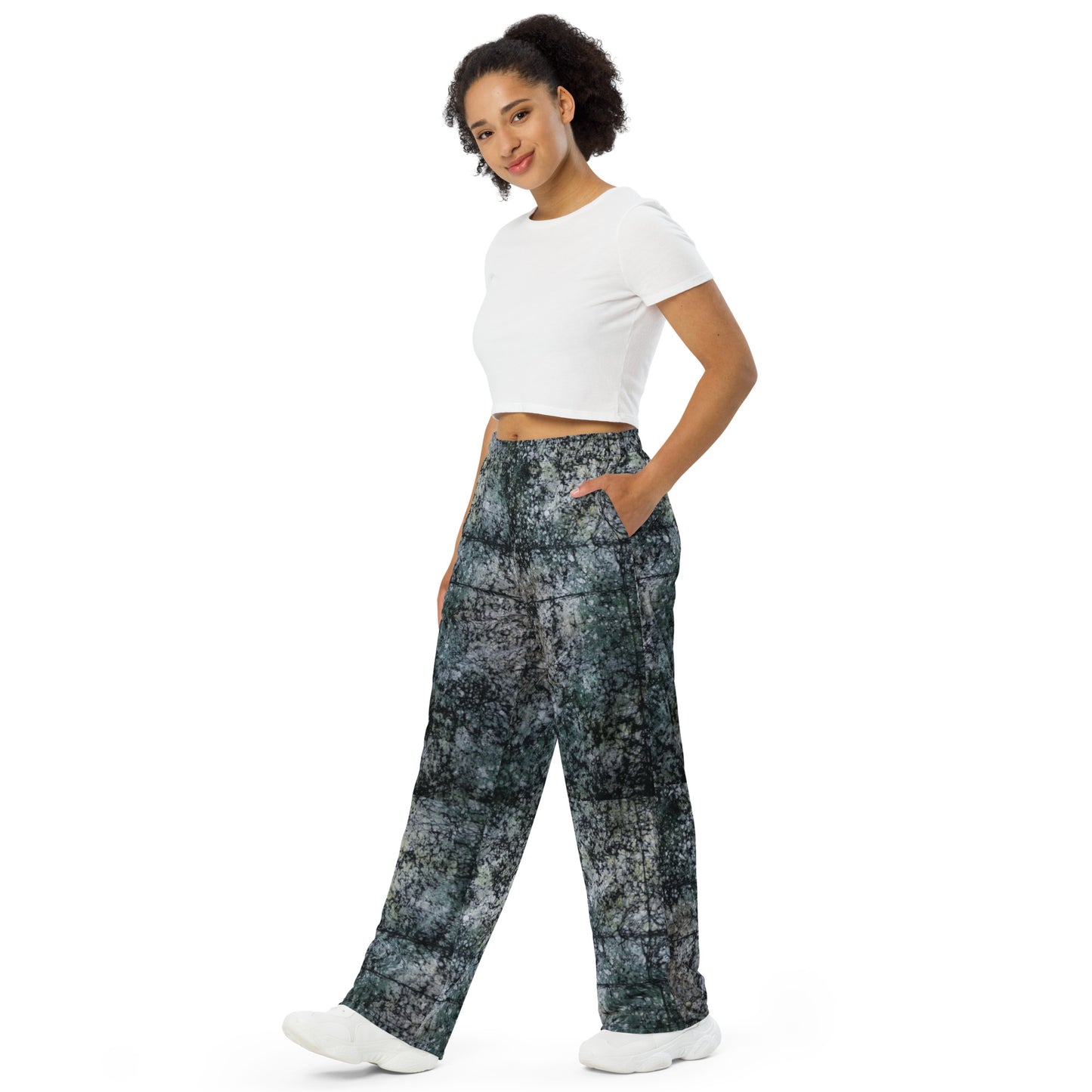 Dark Green Adire Unisex Wide-Leg Pants