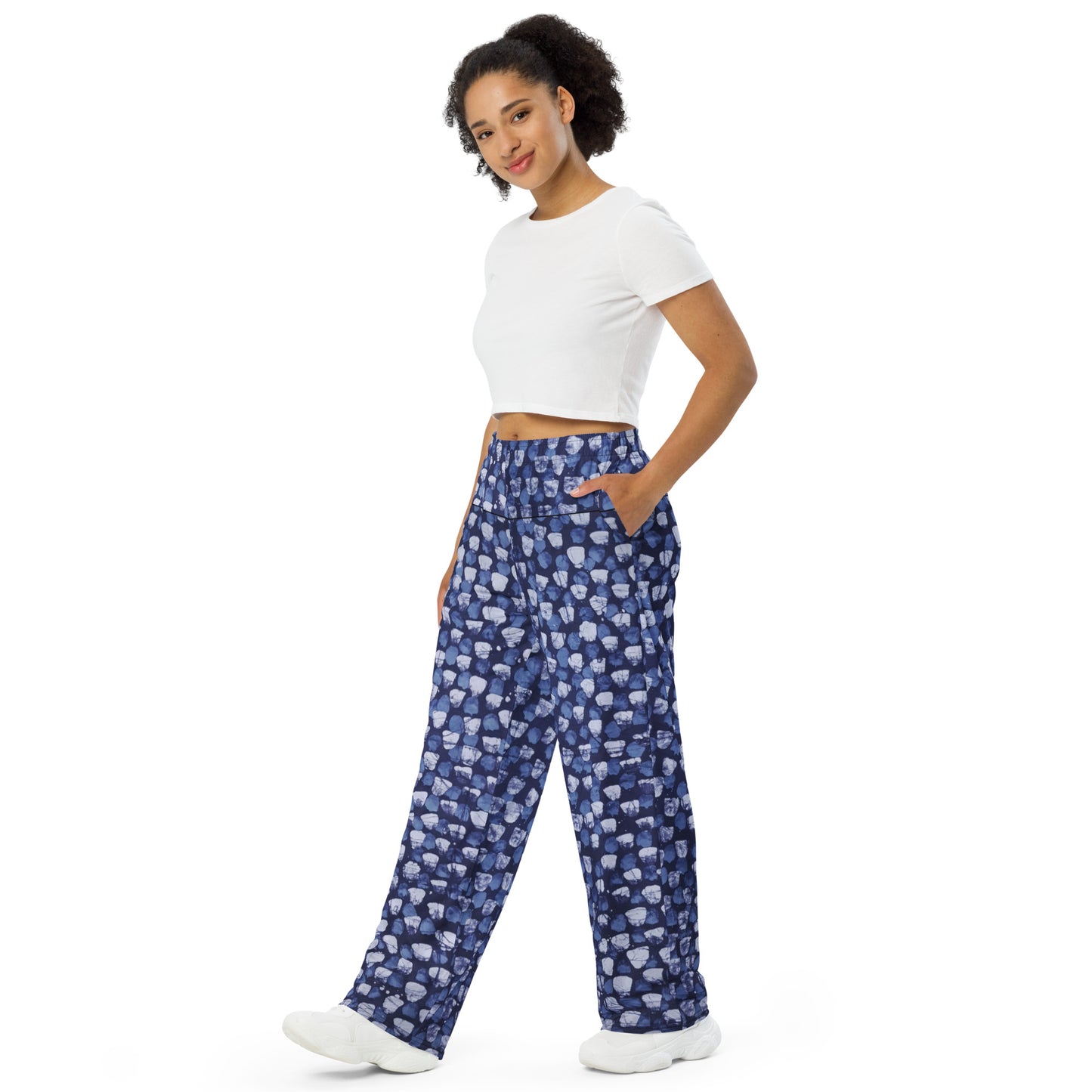 Blue Dotted Adire Unisex Wide-Leg Pants