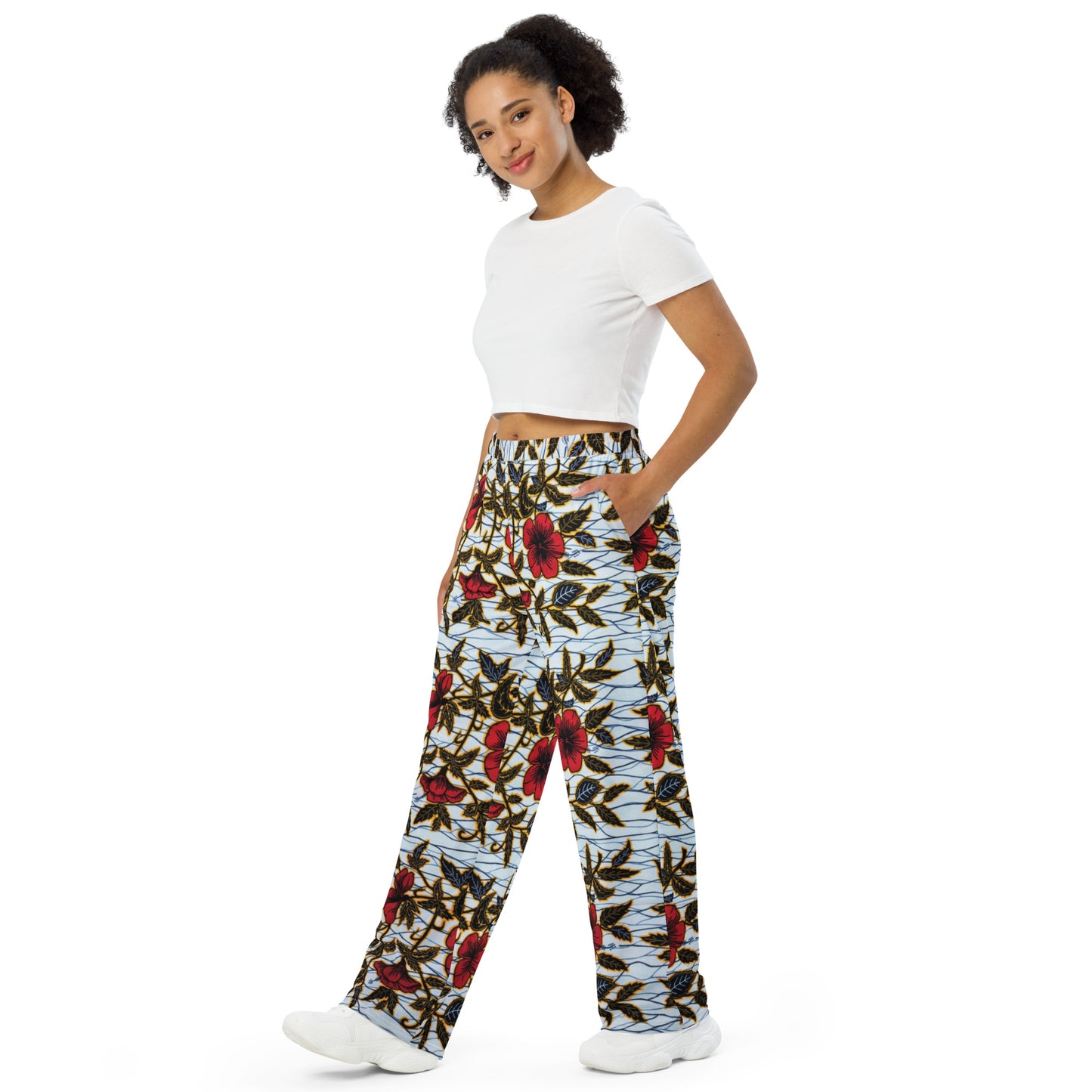 Hibiscus & Leaves Ankara Unisex Wide-Leg Pants