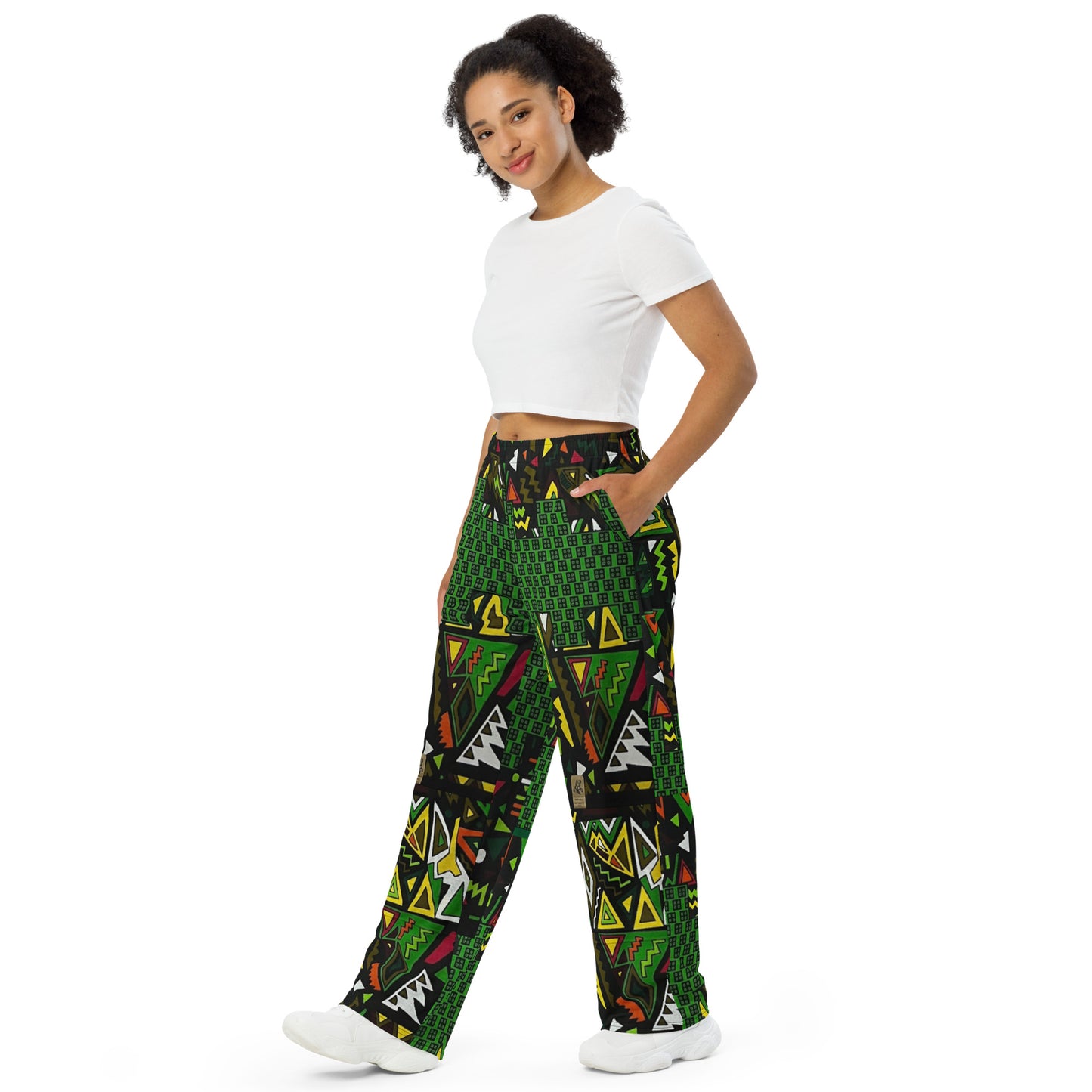 Vibrant Multicolour Green Black Yellow Red Ethnic Ankara Unisex Wide-Leg Pants