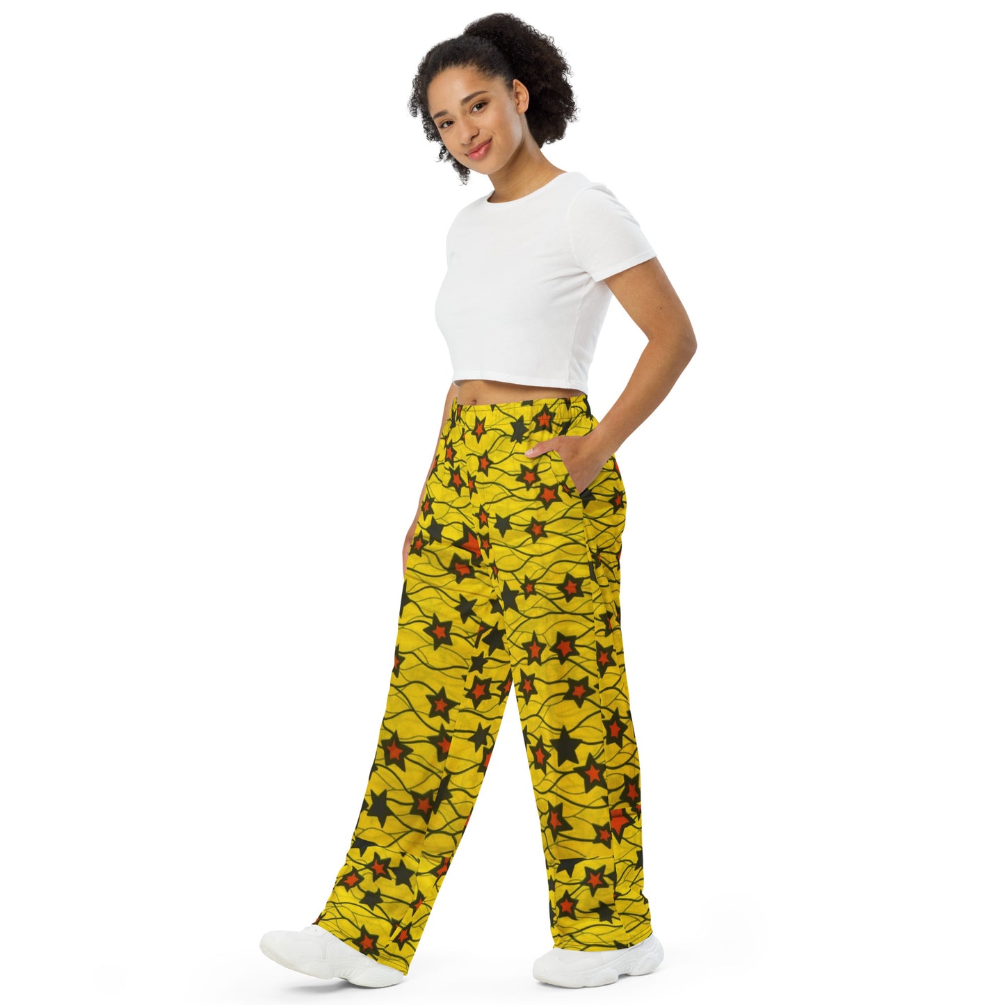 Yellow Orange Star Ankara Unisex Wide-Leg Pants