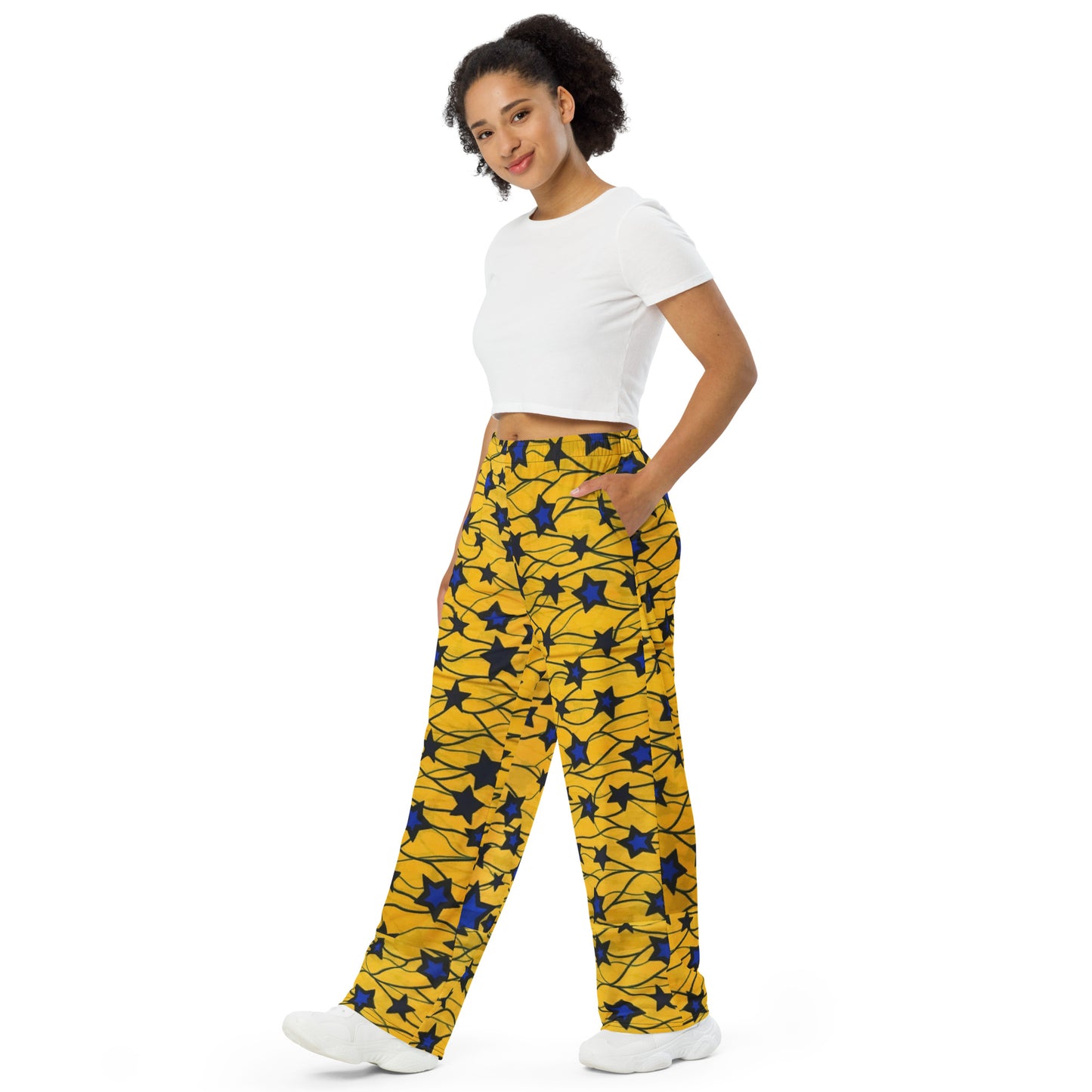 Yellow Blue Star Ankara Unisex Wide-Leg Pants