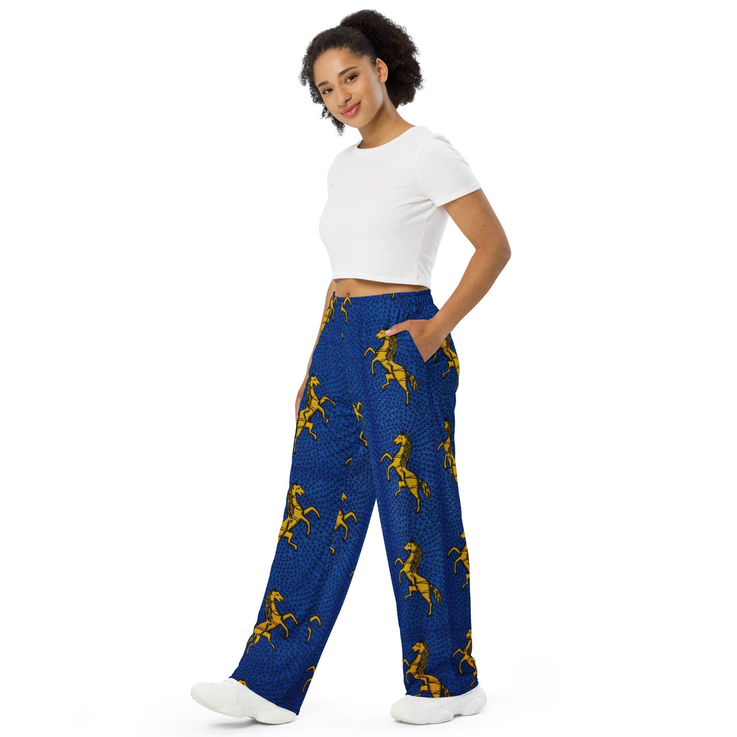 Yellow Horses On Blue Ankara Unisex Wide-Leg Pants