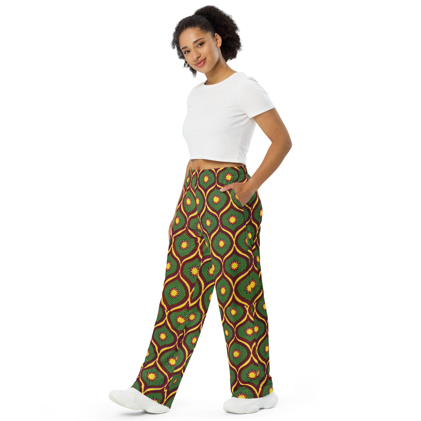 Yellow Green Ankara Unisex Wide-Leg Pants