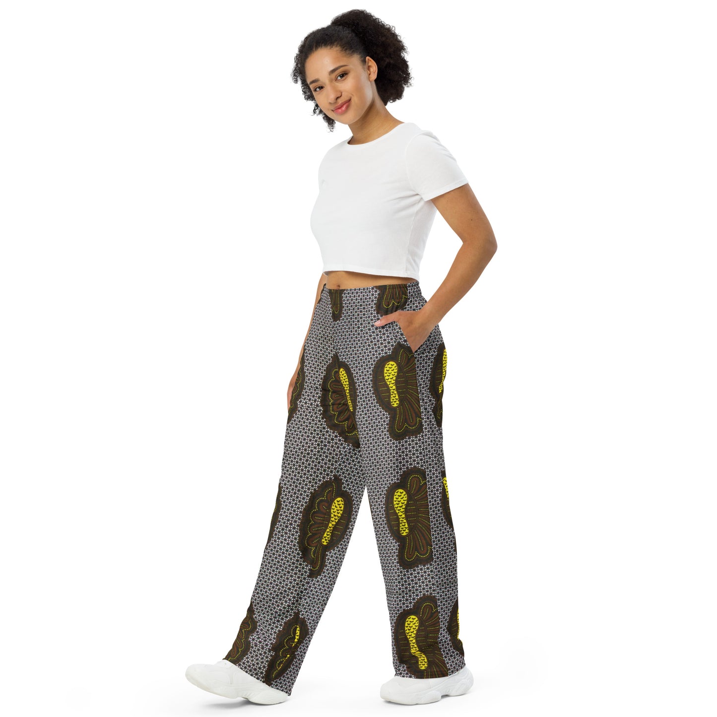 Yellow Brown Shell Ankara Unisex Wide-Leg Pants