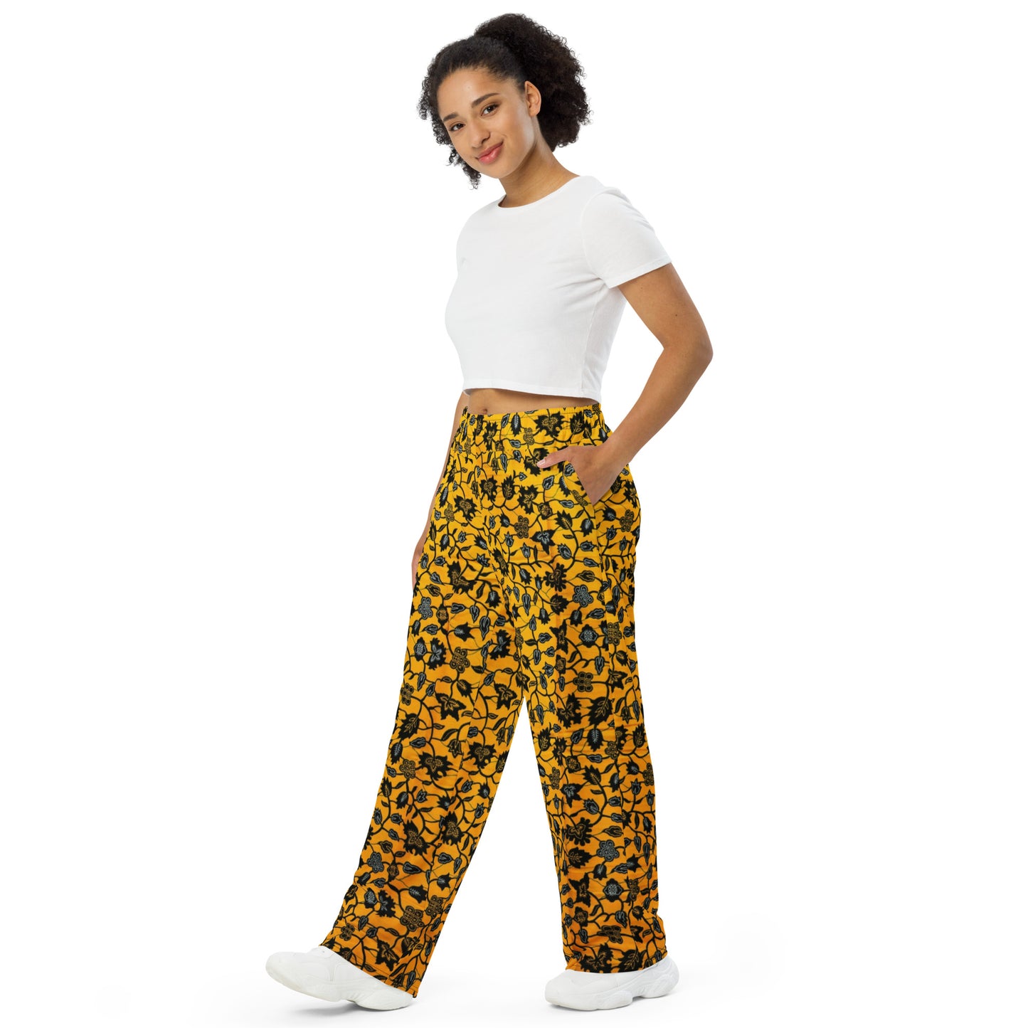 Yellow & Leaves Ankara Unisex Wide-Leg Pants