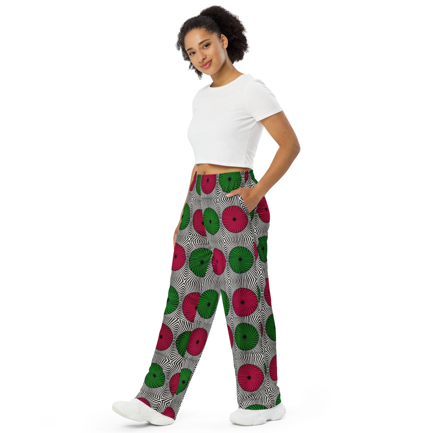 Red Green Mandela Ankara Unisex Wide-Leg Pants