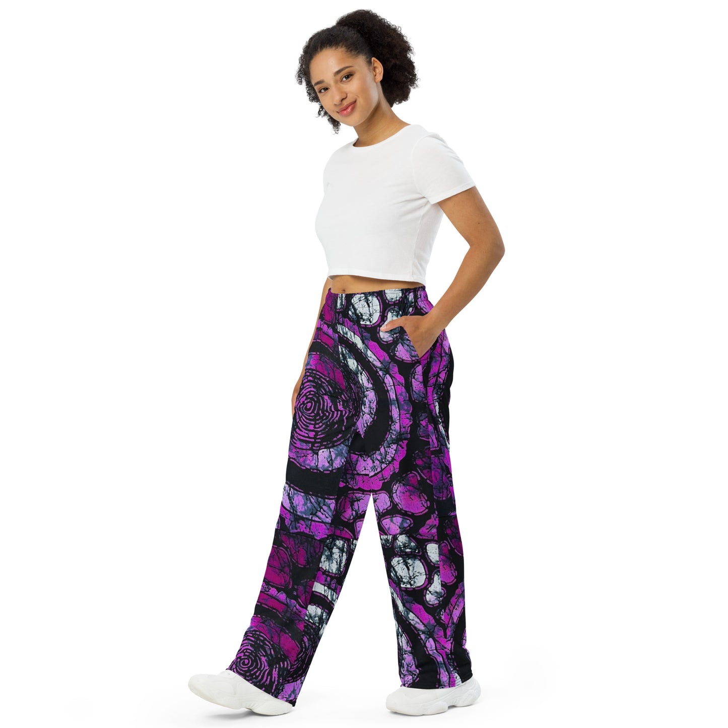 Purple & Black Ankara Unisex Wide-Leg Pants