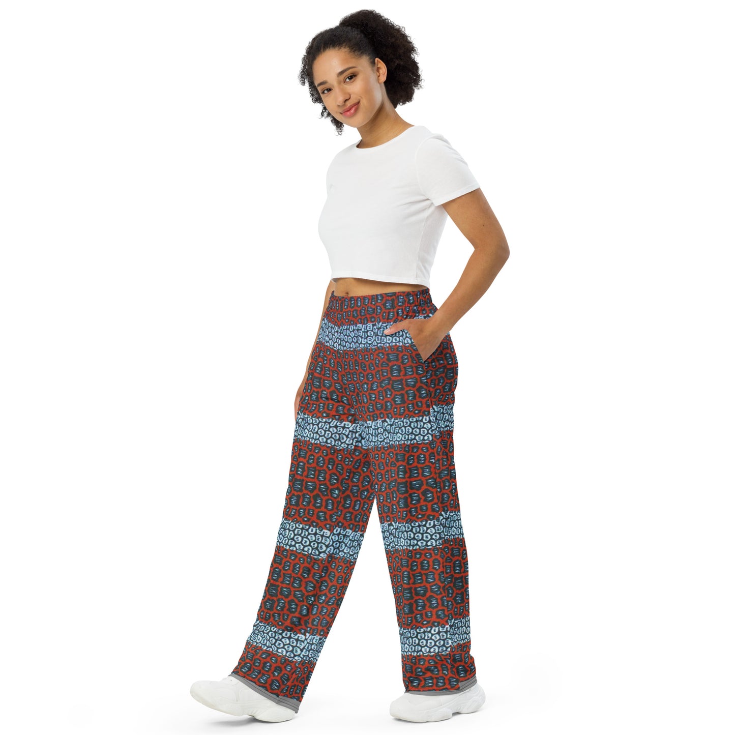 Grey Brick Orange Ankara Unisex Wide-Leg Pants