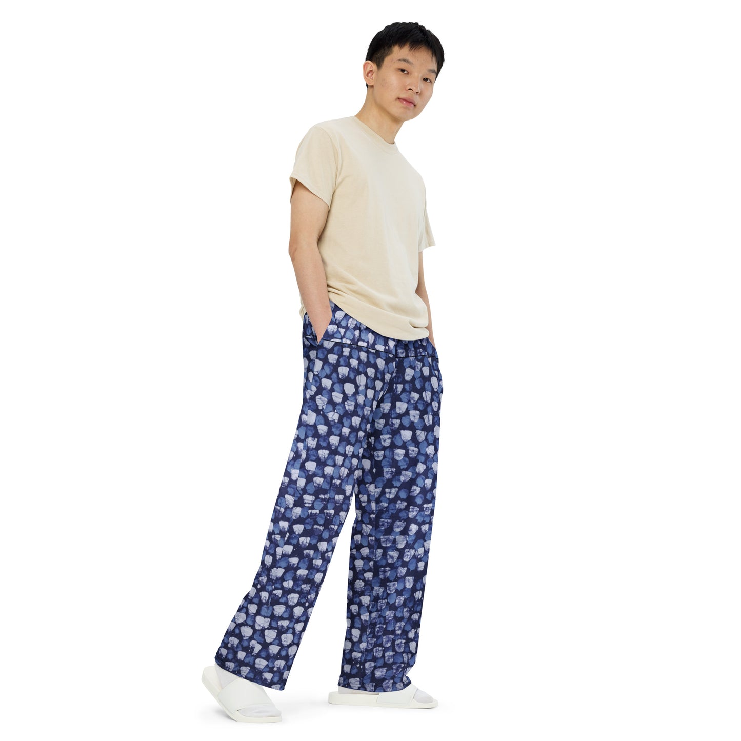 Blue Dotted Adire Unisex Wide-Leg Pants