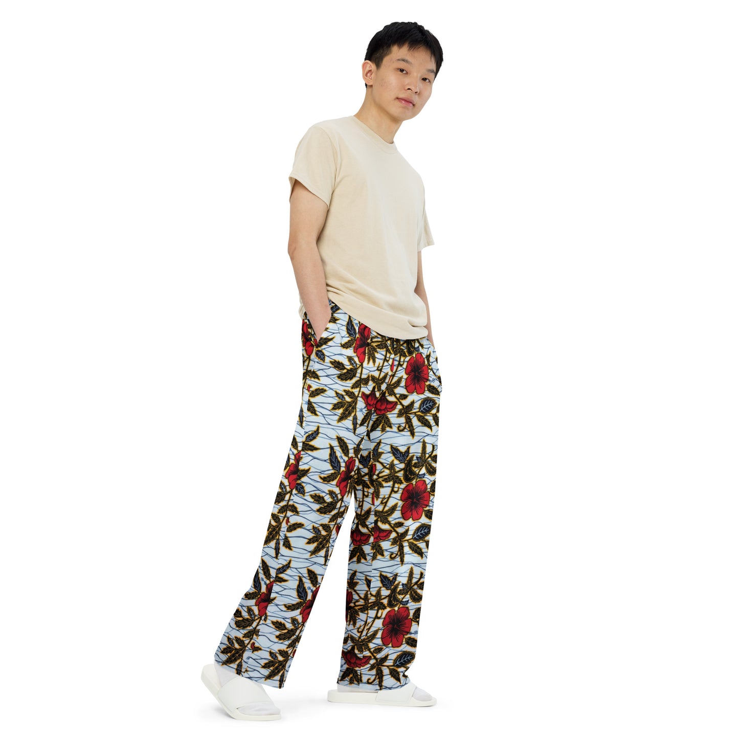 Hibiscus & Leaves Ankara Unisex Wide-Leg Pants