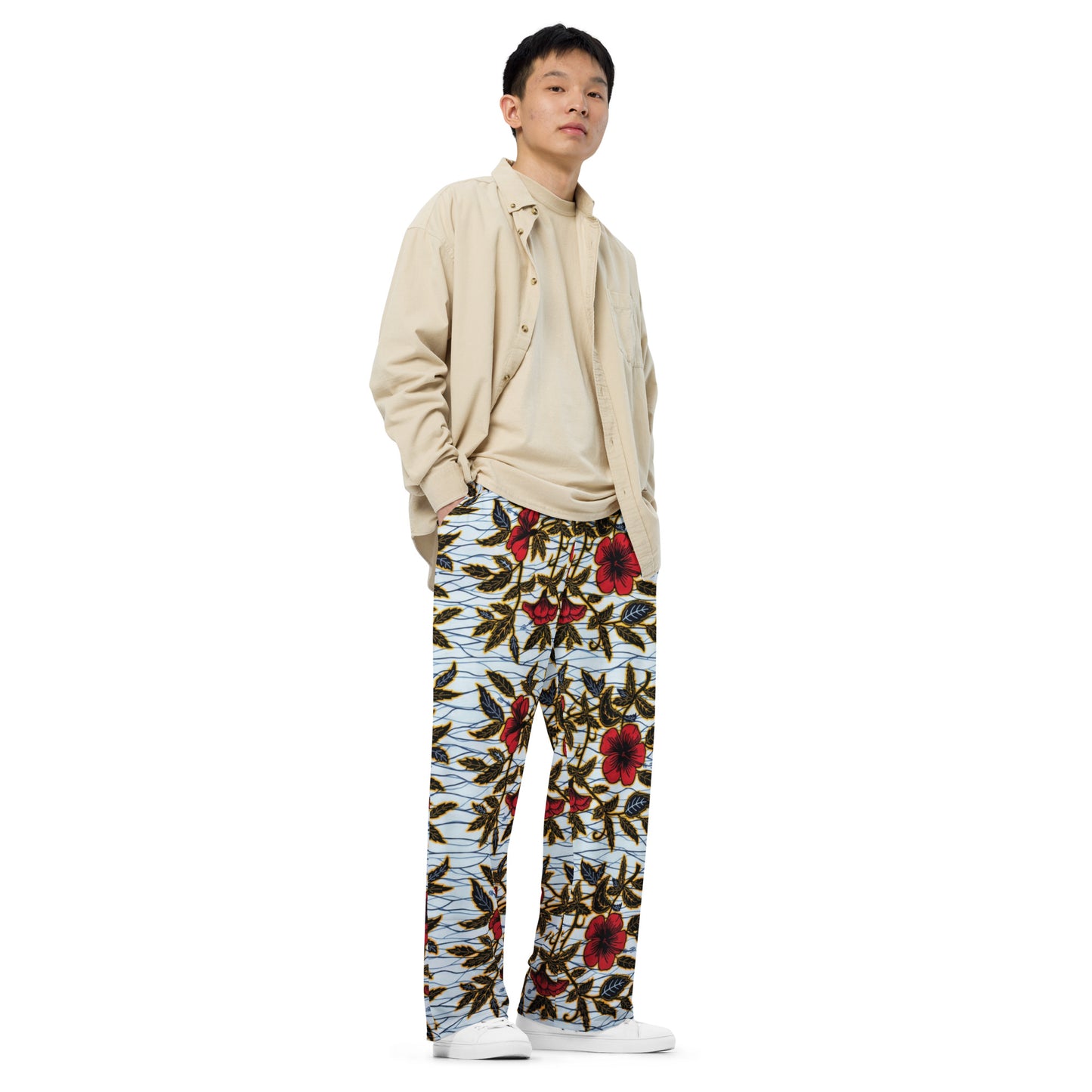 Hibiscus & Leaves Ankara Unisex Wide-Leg Pants