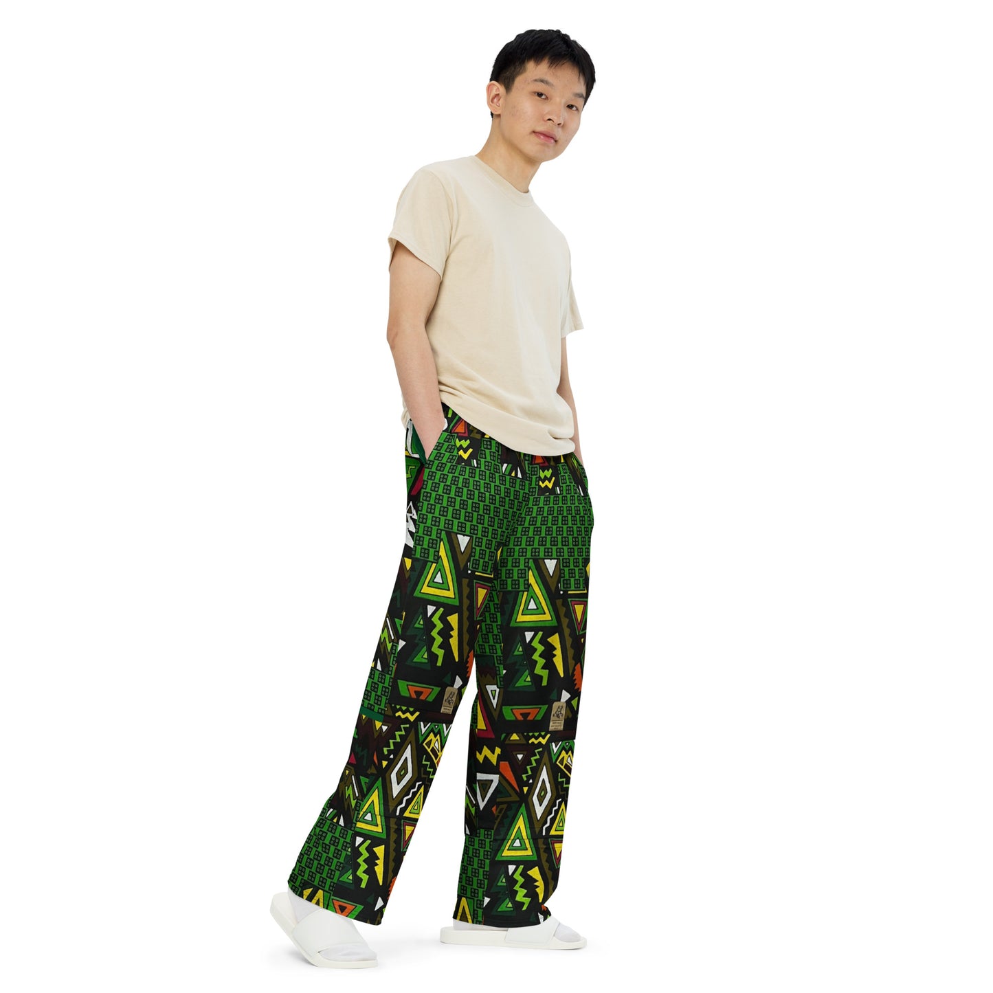 Vibrant Multicolour Green Black Yellow Red Ethnic Ankara Unisex Wide-Leg Pants