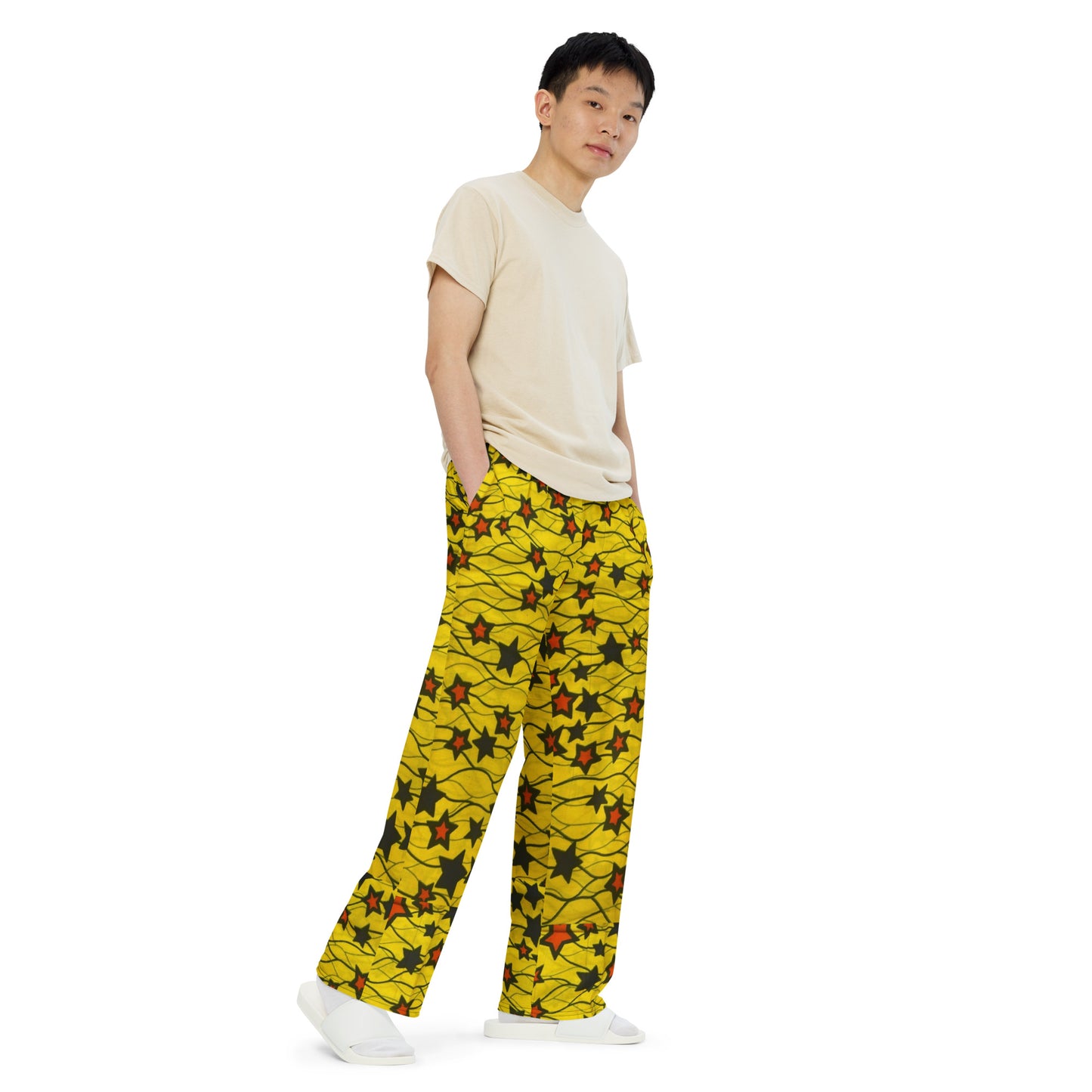 Yellow Orange Star Ankara Unisex Wide-Leg Pants